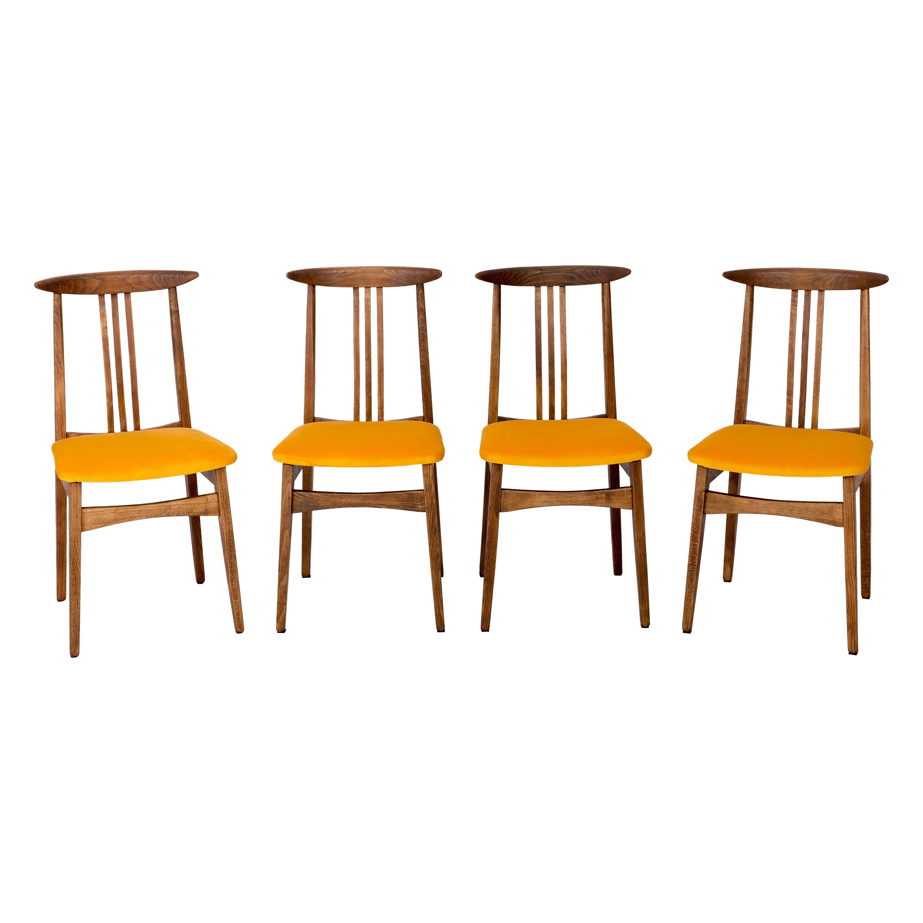 Set of Four Yellow Chairs, by Zielinski, Poland, 1960s For Sale