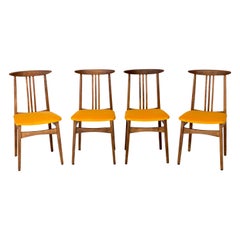 Vintage Set of Four Yellow Chairs, by Zielinski, Poland, 1960s