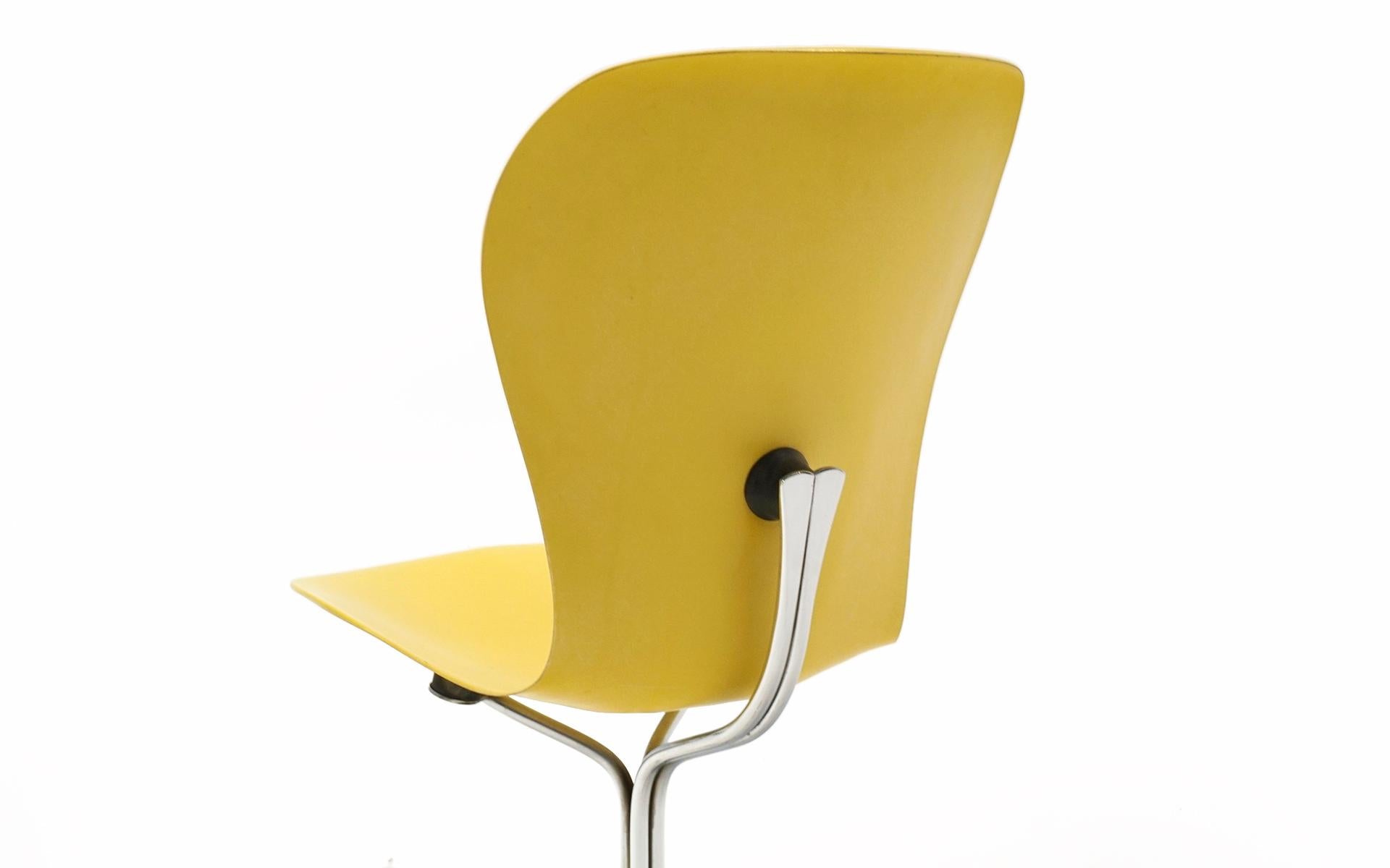 Painted Set of Four Yellow Ion Dining Chairs by Gideon Kramer for the Space Needle