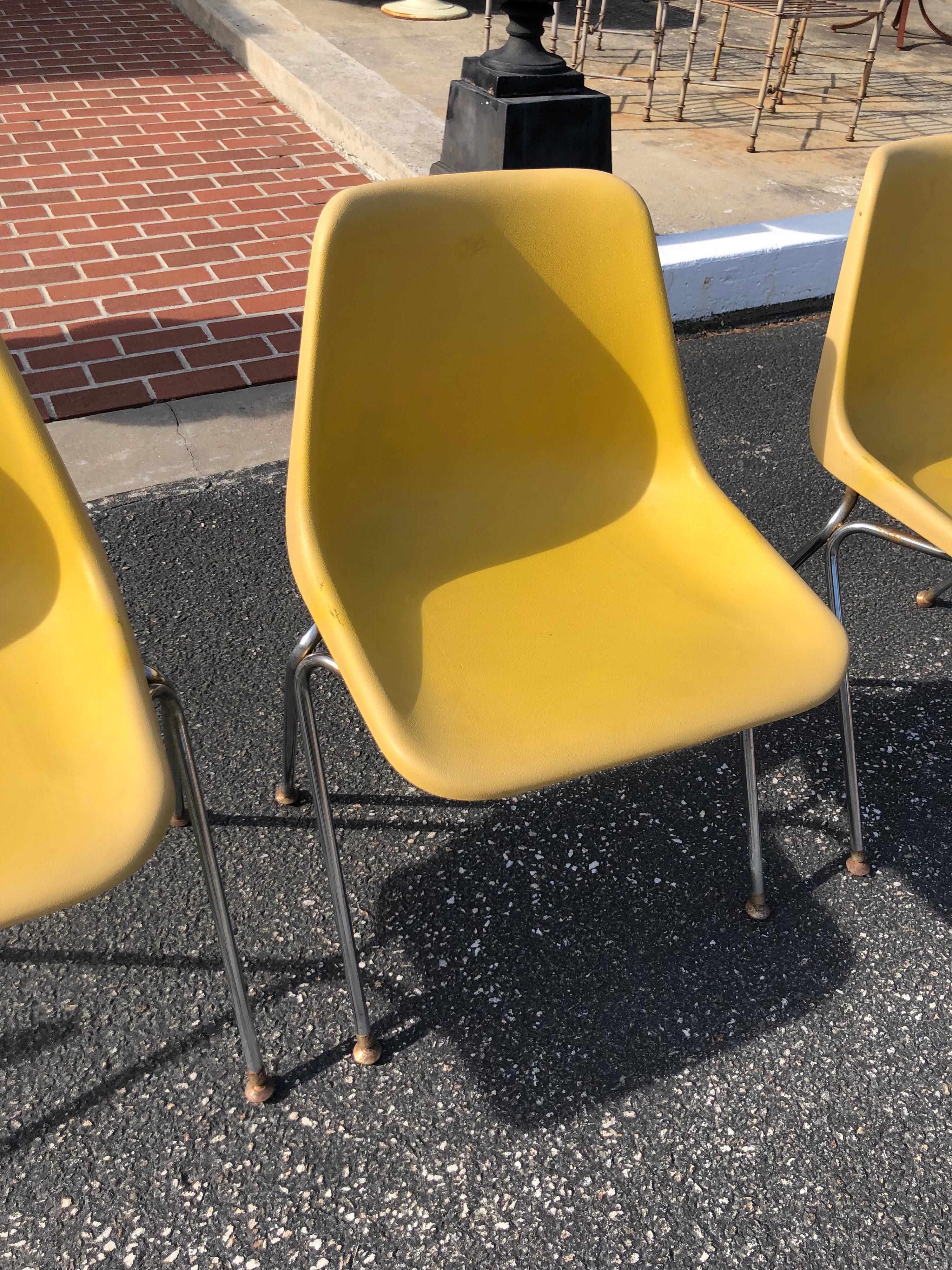 American Set of Three Yellow Jon Stewart Stackable Shell Chairs