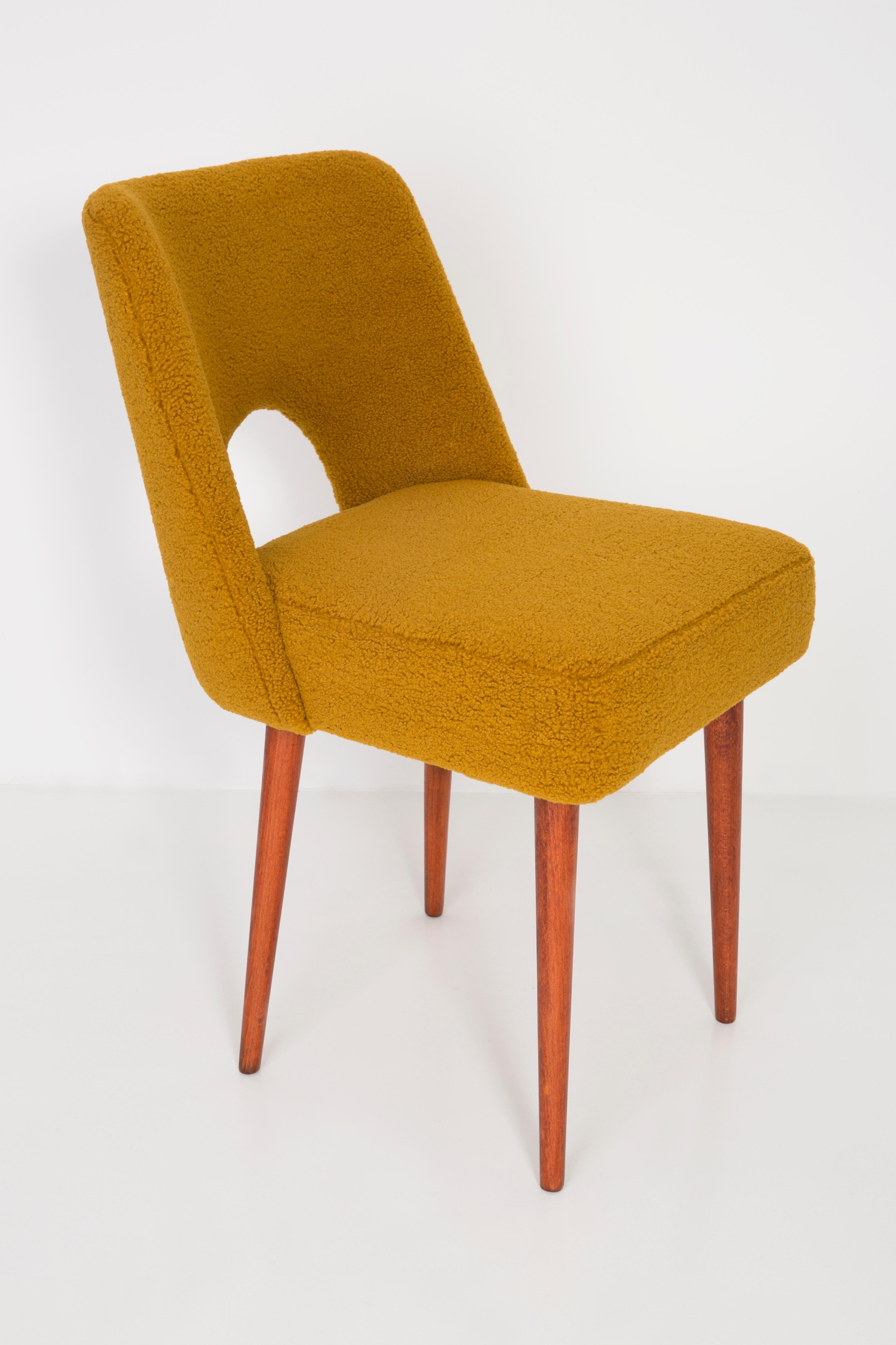 Hand-Crafted Set of Four Yellow Ochre Boucle 'Shell' Chairs, 1960s For Sale