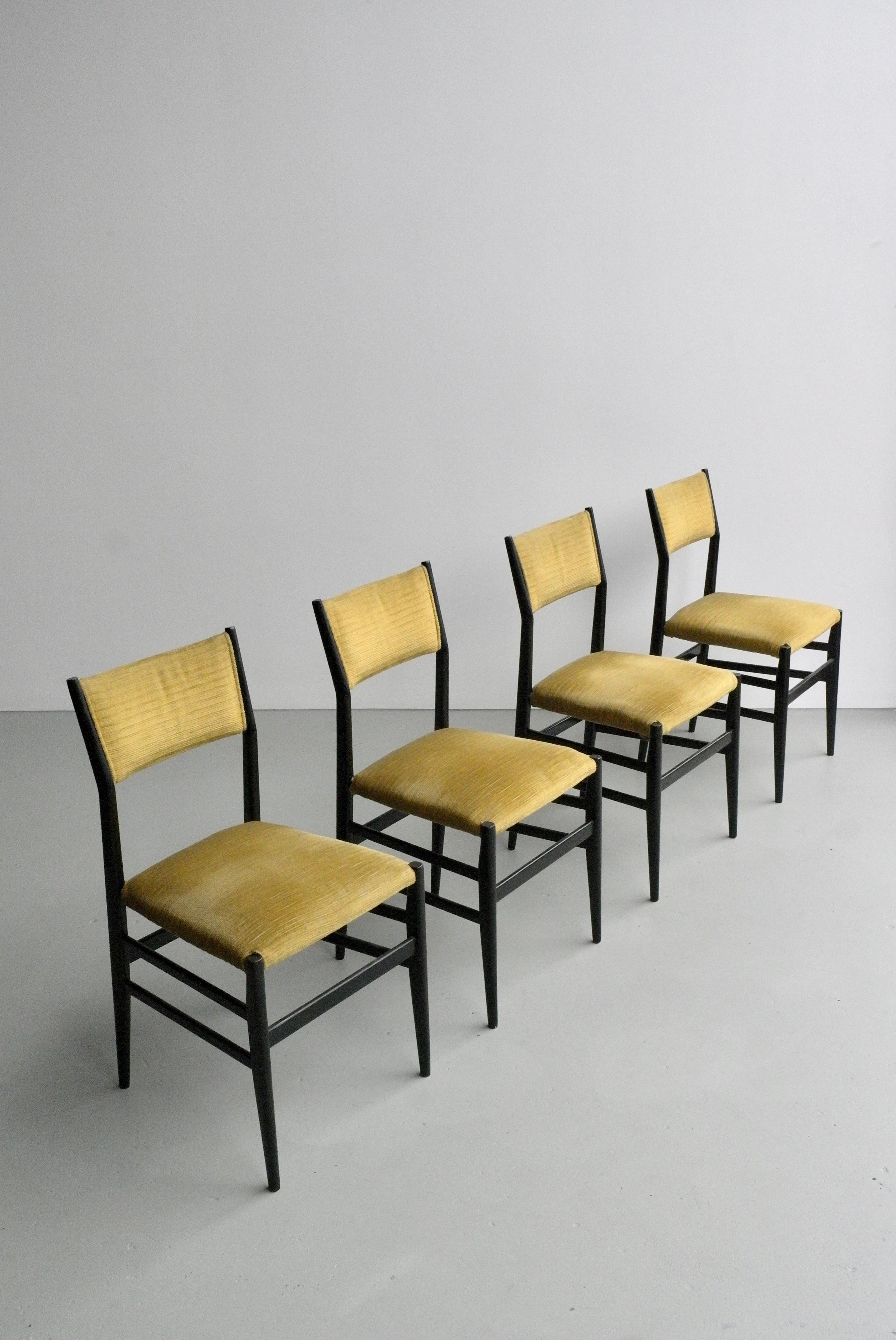Set of Four Yellow Velvet Leggera Chairs 646/3 by Gio Ponti, Italy, 1954  In Good Condition In Den Haag, NL