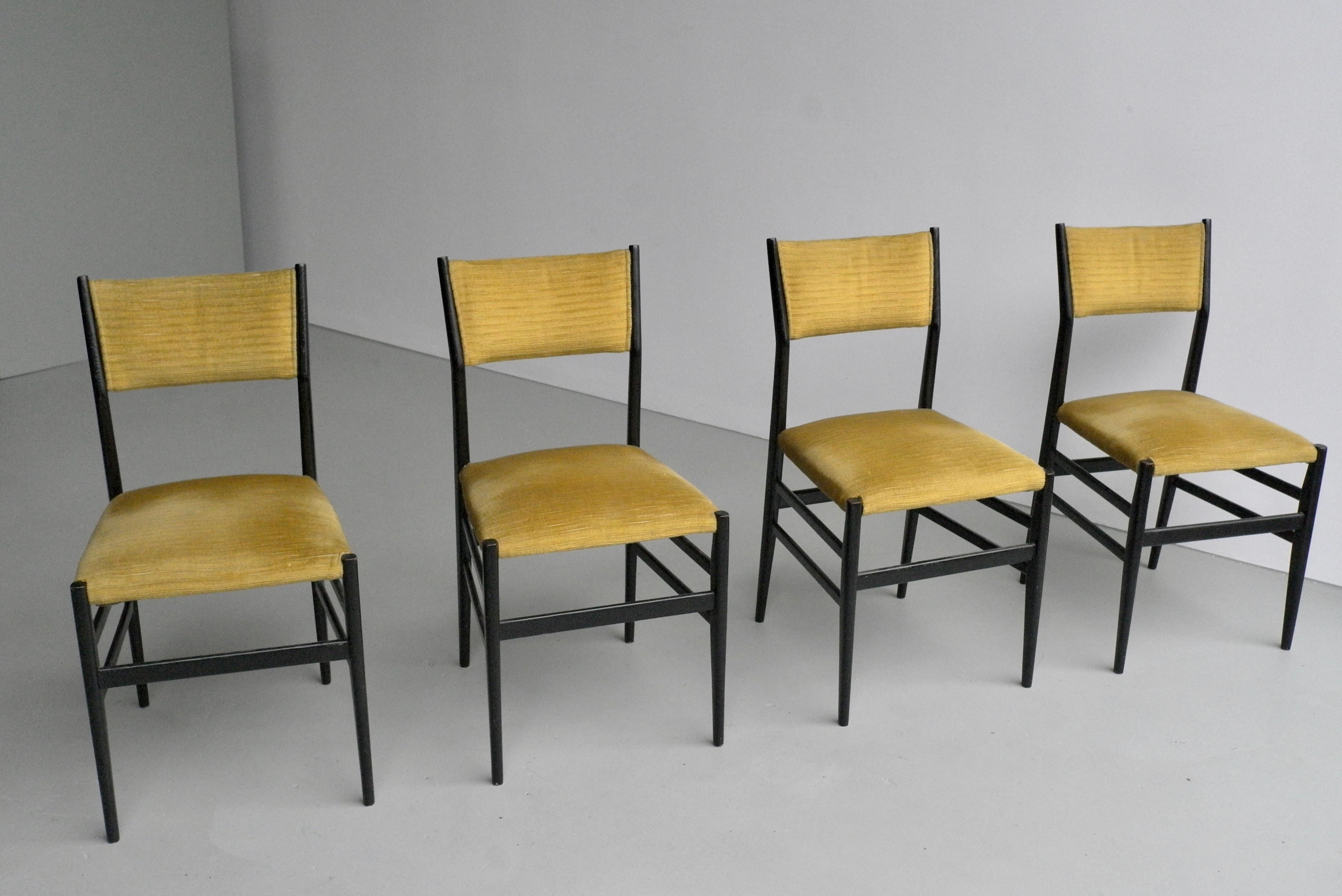 Set of Four Yellow Velvet Leggera Chairs 646/3 by Gio Ponti, Italy, 1954  3