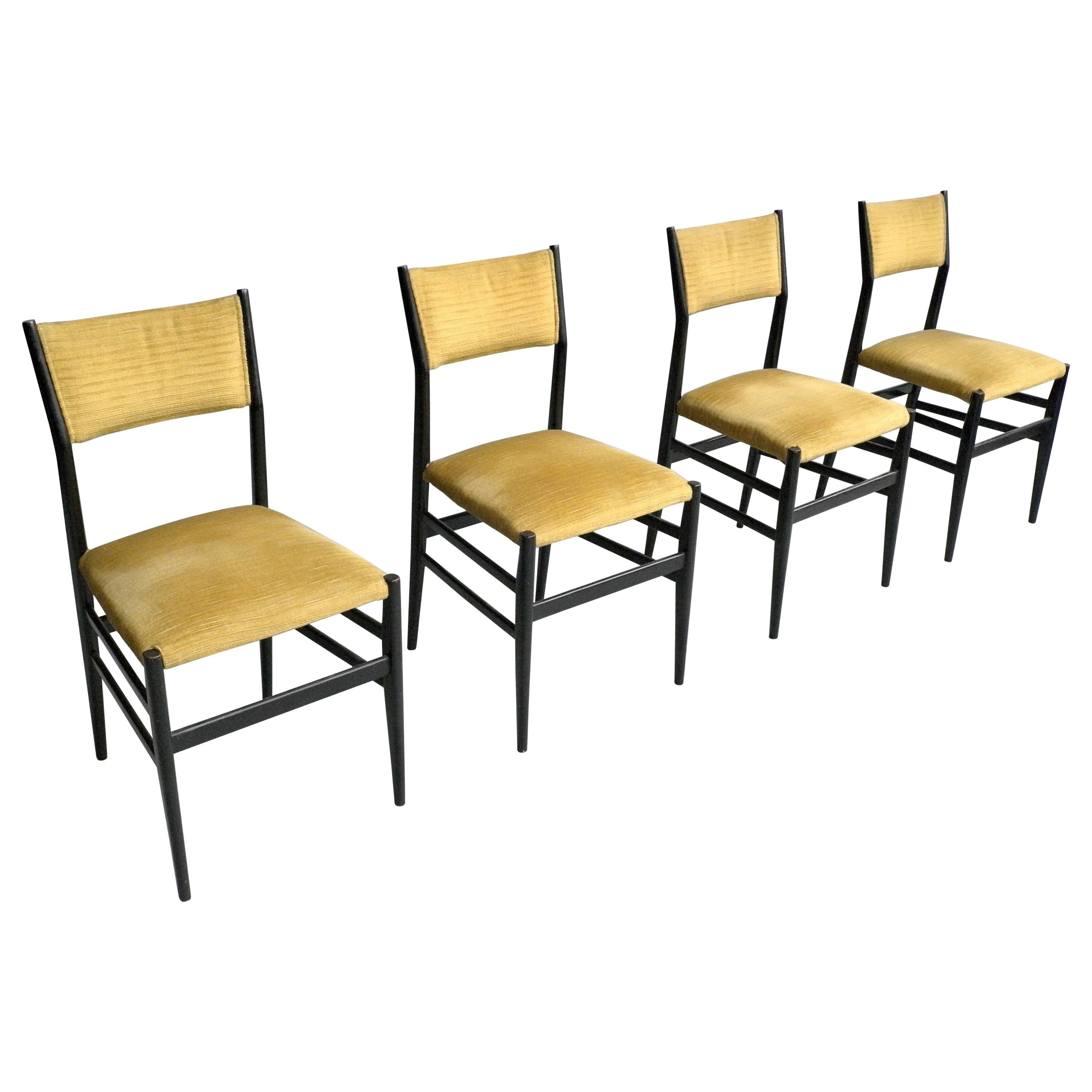 Set of Four Yellow Velvet Leggera Chairs 646/3 by Gio Ponti, Italy, 1954 