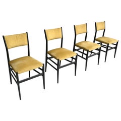 Set of Four Yellow Velvet Leggera Chairs 646/3 by Gio Ponti, Italy, 1954 