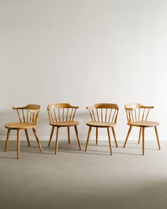 Set of Four Yngve Ekström Wooden Dining Chairs in Birch Produced in Sweden 1950s