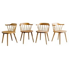 Set of Four Yngve Ekström Wooden Dining Chairs in Birch Produced in Sweden 1950s