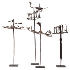 Set of Four Yoruba Osanyin Healing Staffs, c. 1900