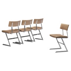 Set aus vier 'Zig Zag'-Stühlen aus Stahl und Kunstleder in Taupe 