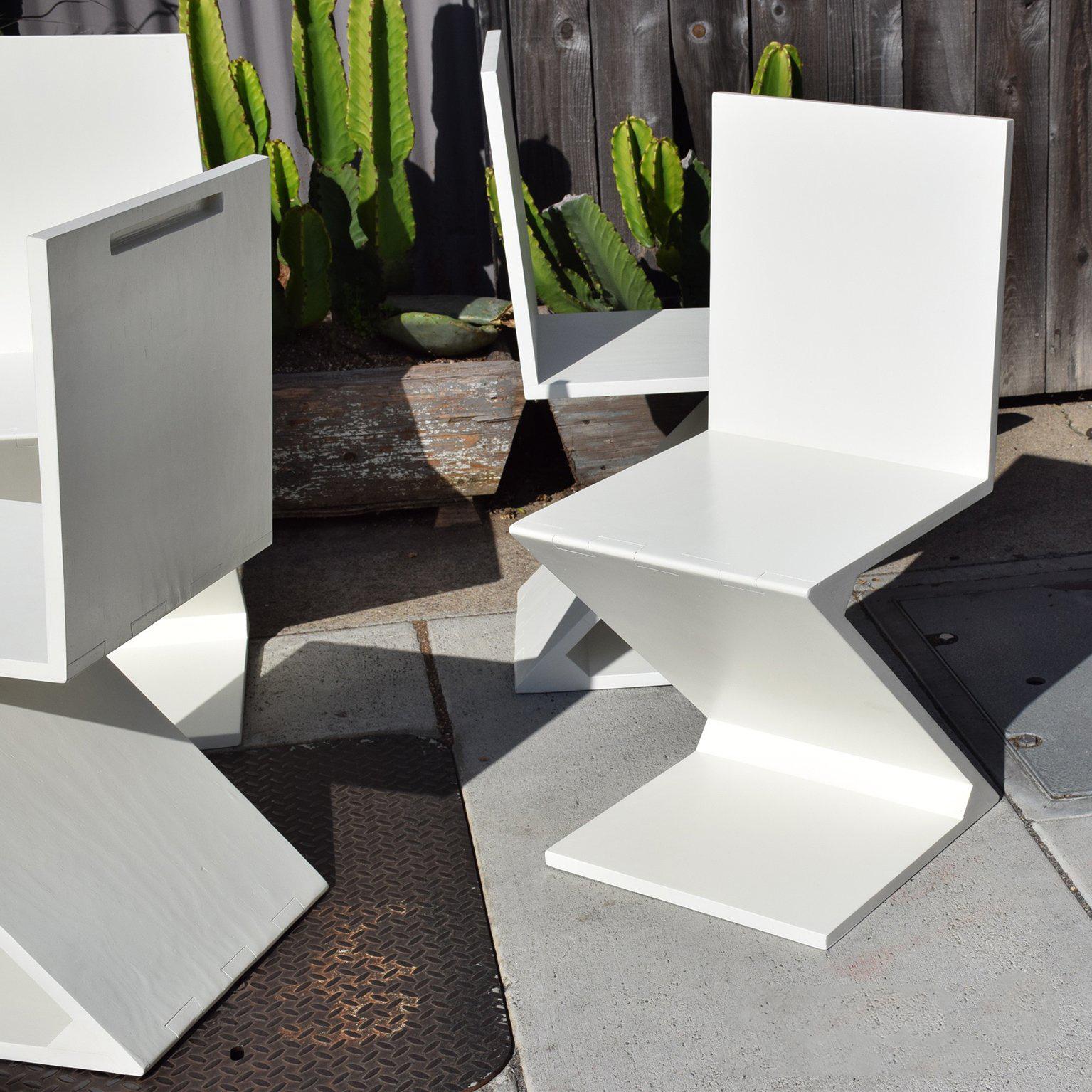 Unknown Set of Four Zig Zag Chairs in White Color