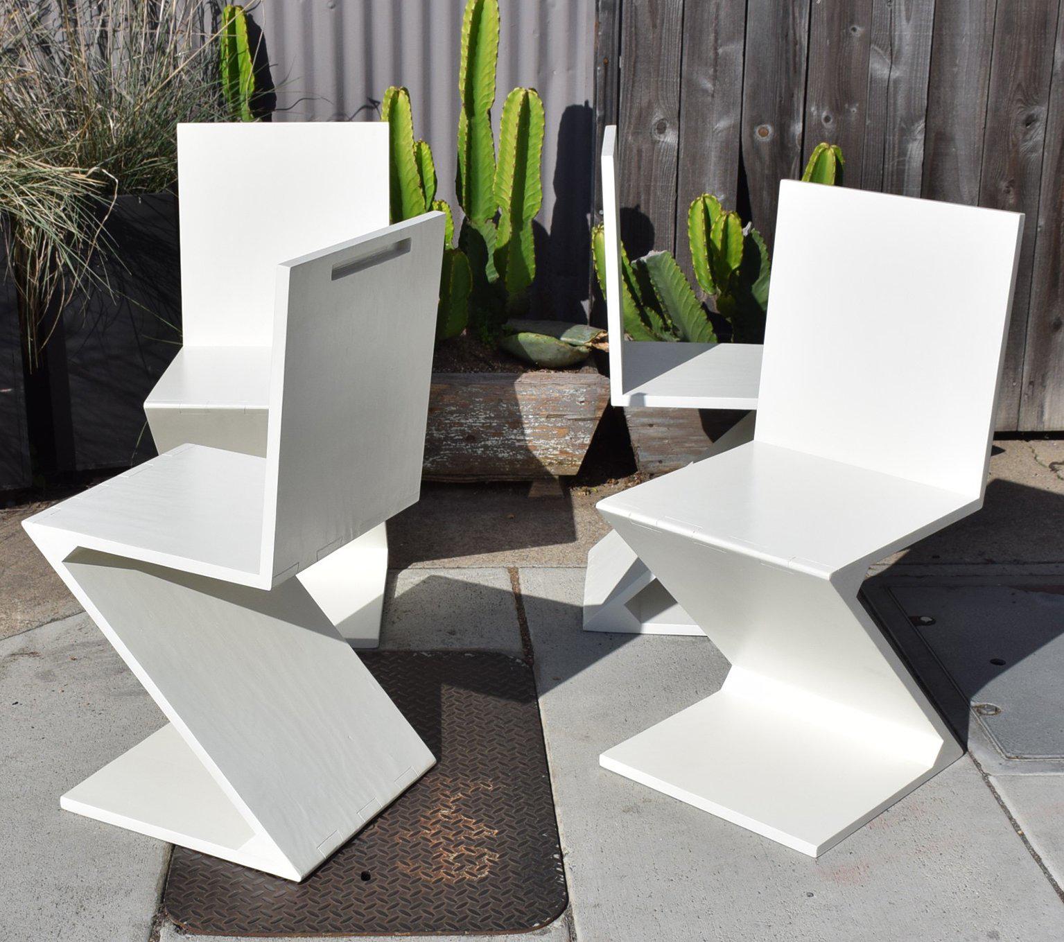 Painted Set of Four Zig Zag Chairs in White Color
