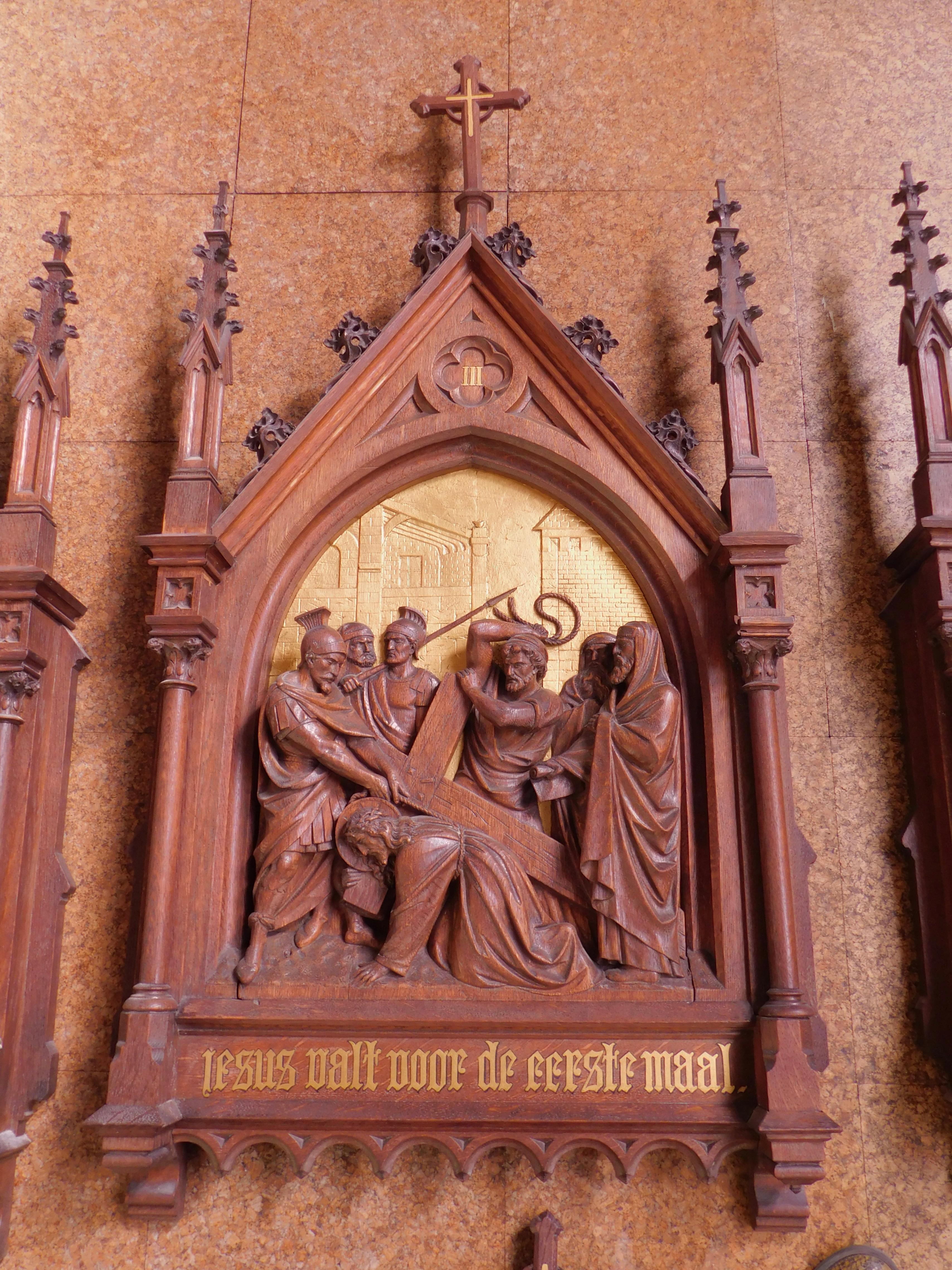 Gothic Revival Set of Fourteen Belgian Hand Carved Oak Plaques 