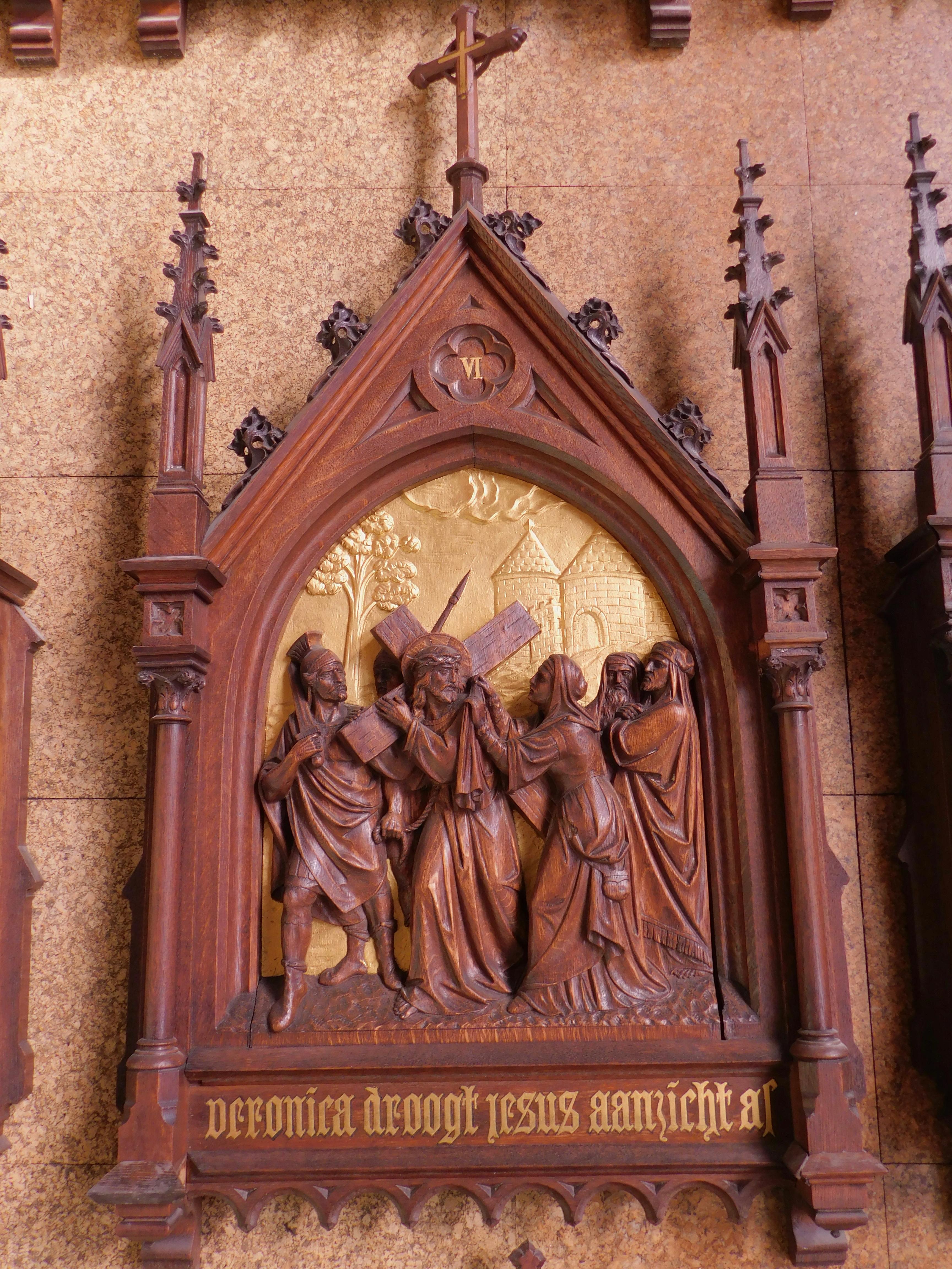 19th Century Set of Fourteen Belgian Hand Carved Oak Plaques 