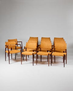 Set of fourteen dining chairs designed by Niels O Møller for JL Møller, Denmark