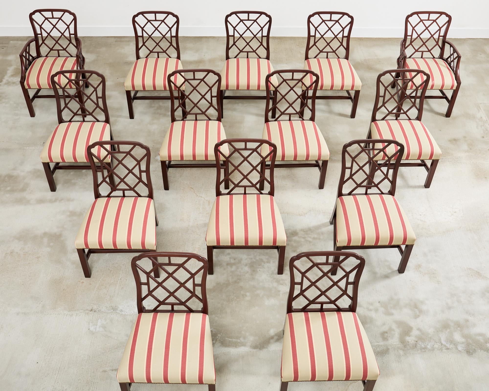 English Set of Fourteen George III Style Chinese Chippendale Cockpen Chairs