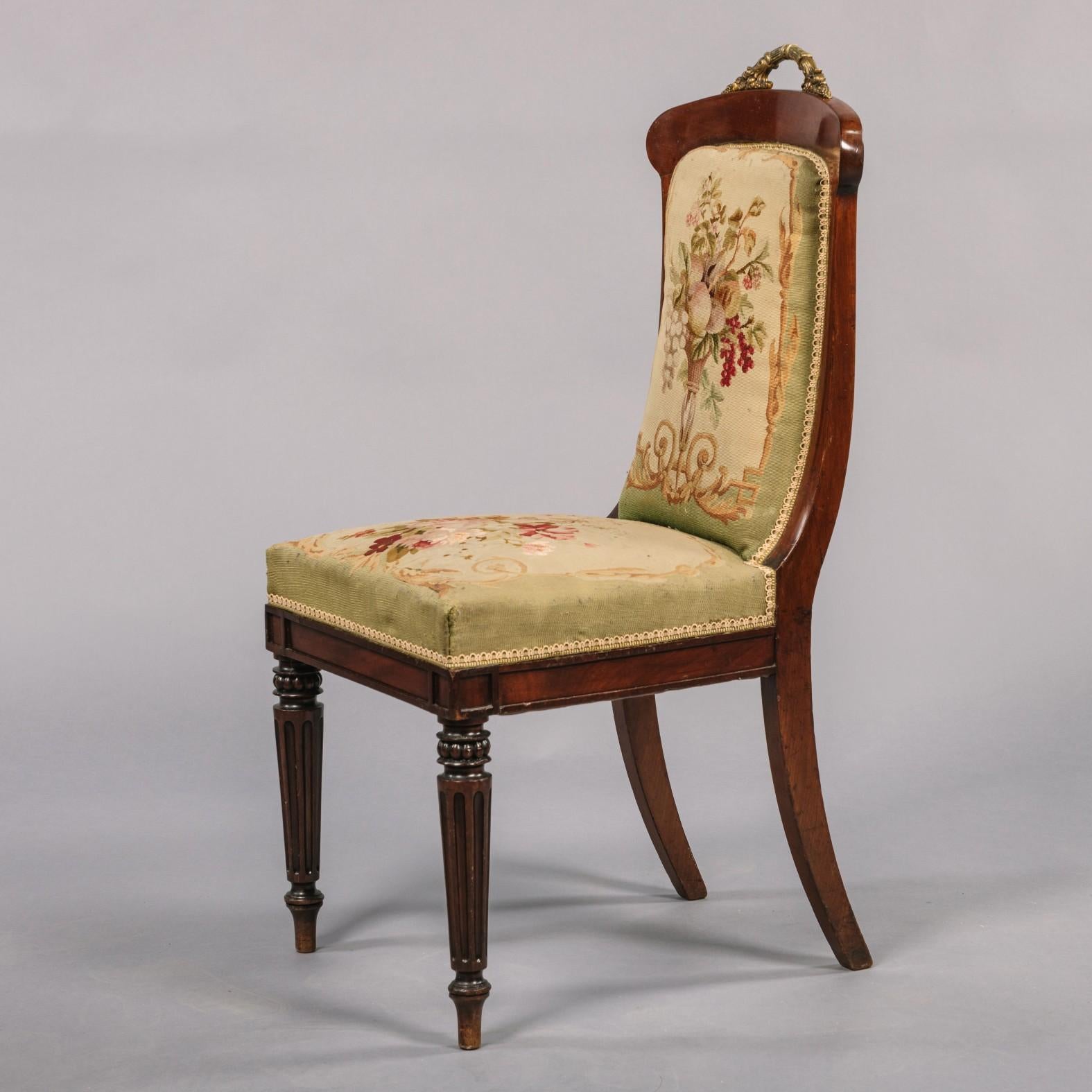 Set of Fourteen Gilt-Bronze Mounted Mahogany Dining Chairs In Good Condition For Sale In Brighton, West Sussex