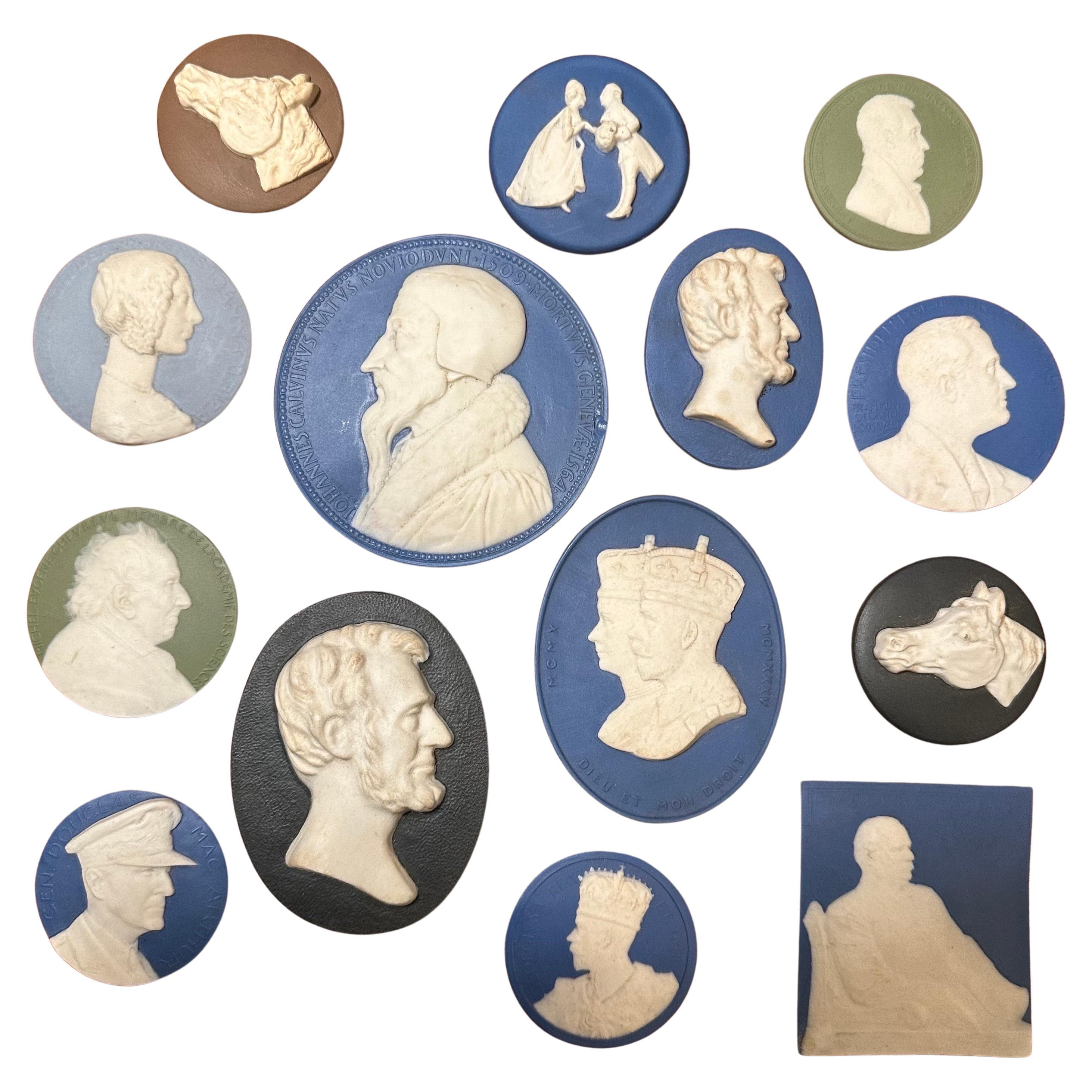 Hand-Crafted Set of Fourteen Jasperware Cameo Medallions by Wedgwood For Sale