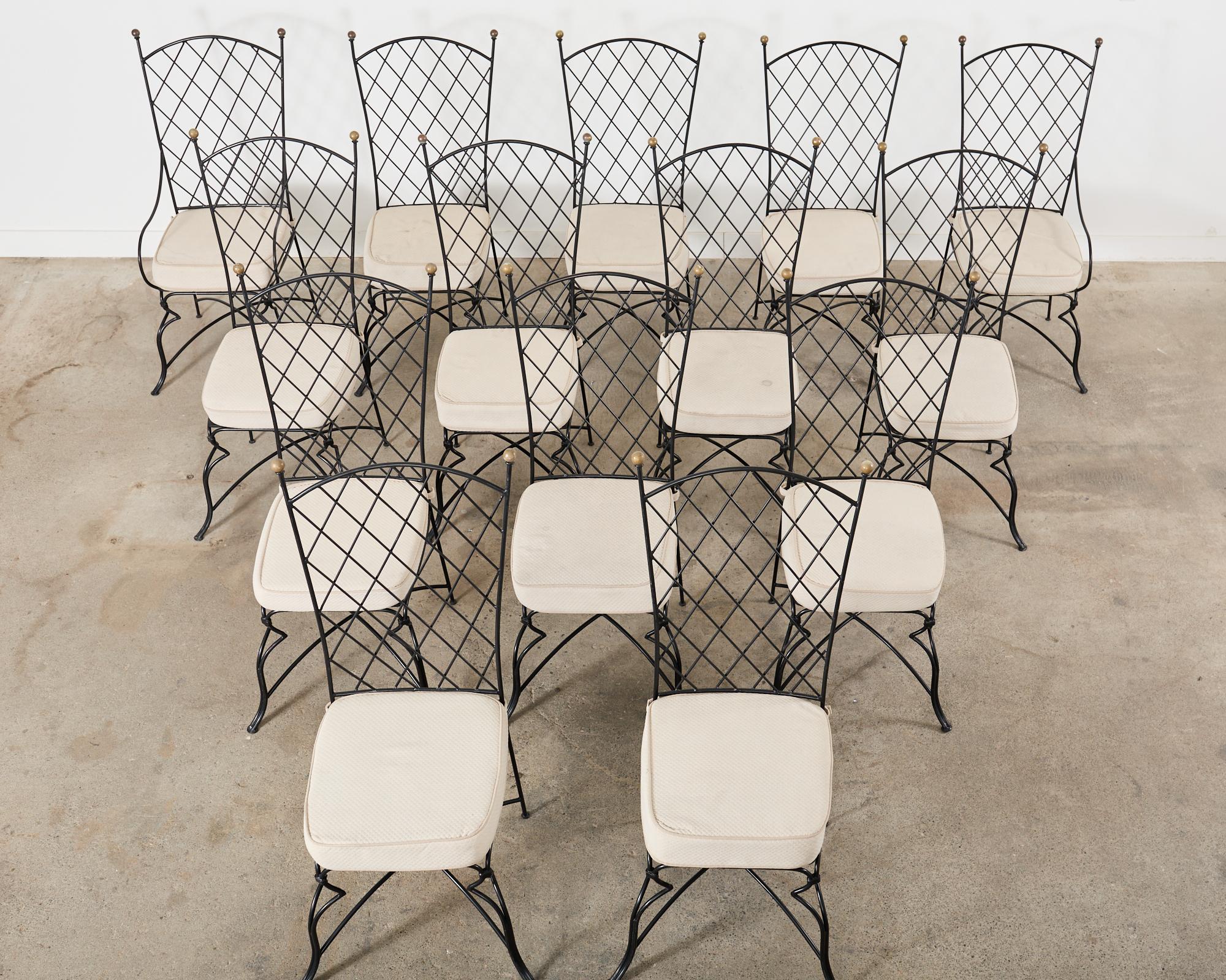 French Set of Fourteen Maison Royere Style Iron Garden Dining Chairs  For Sale