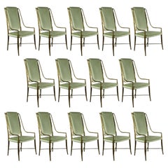 Set of Fourteen Mastercraft Faux Bamboo Brass "Imperial" Dining Chairs 