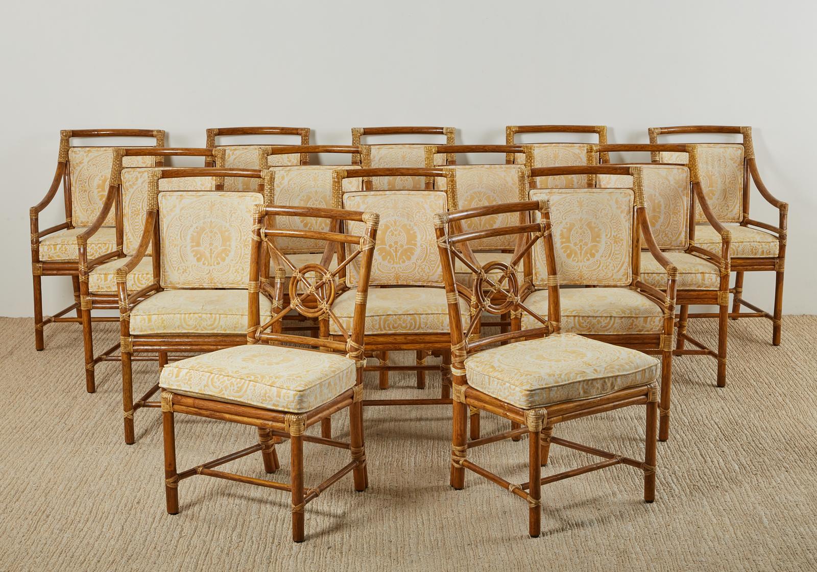 Hand-Crafted Set of Fourteen McGuire Fortuny Dining Chairs