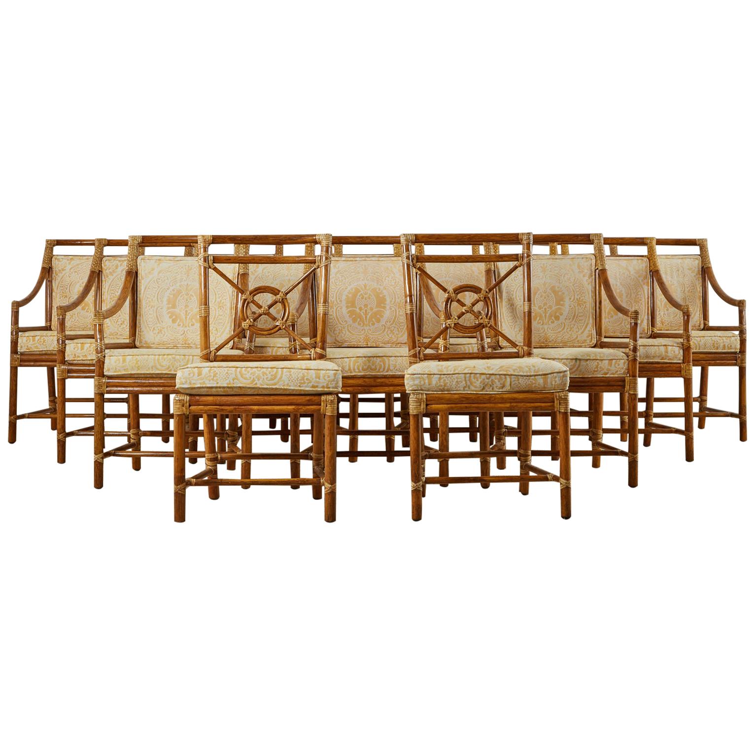 Set of Fourteen McGuire Fortuny Dining Chairs