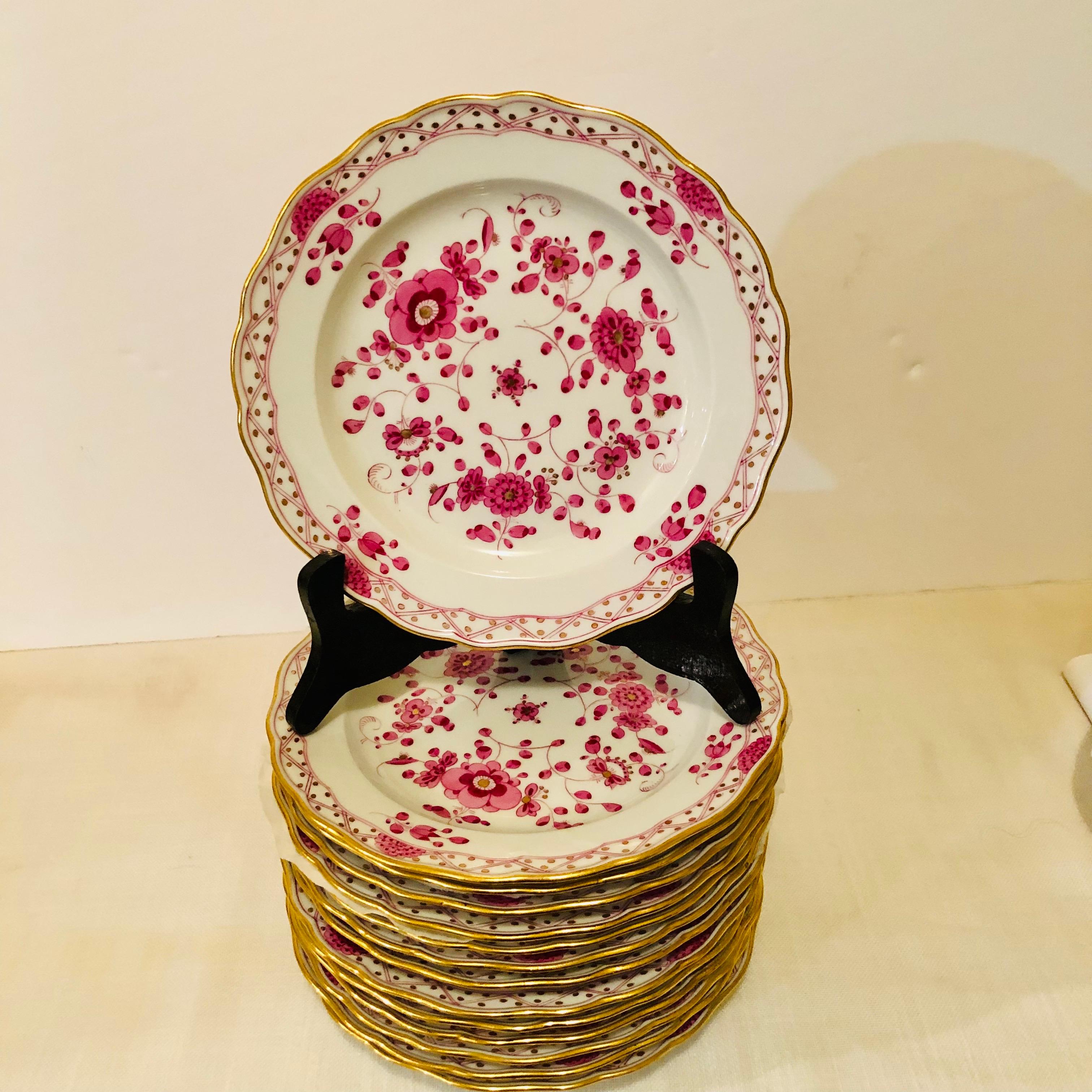 German Set of Fourteen Meissen Purple Indian Dessert Plates from the Late 19th Century