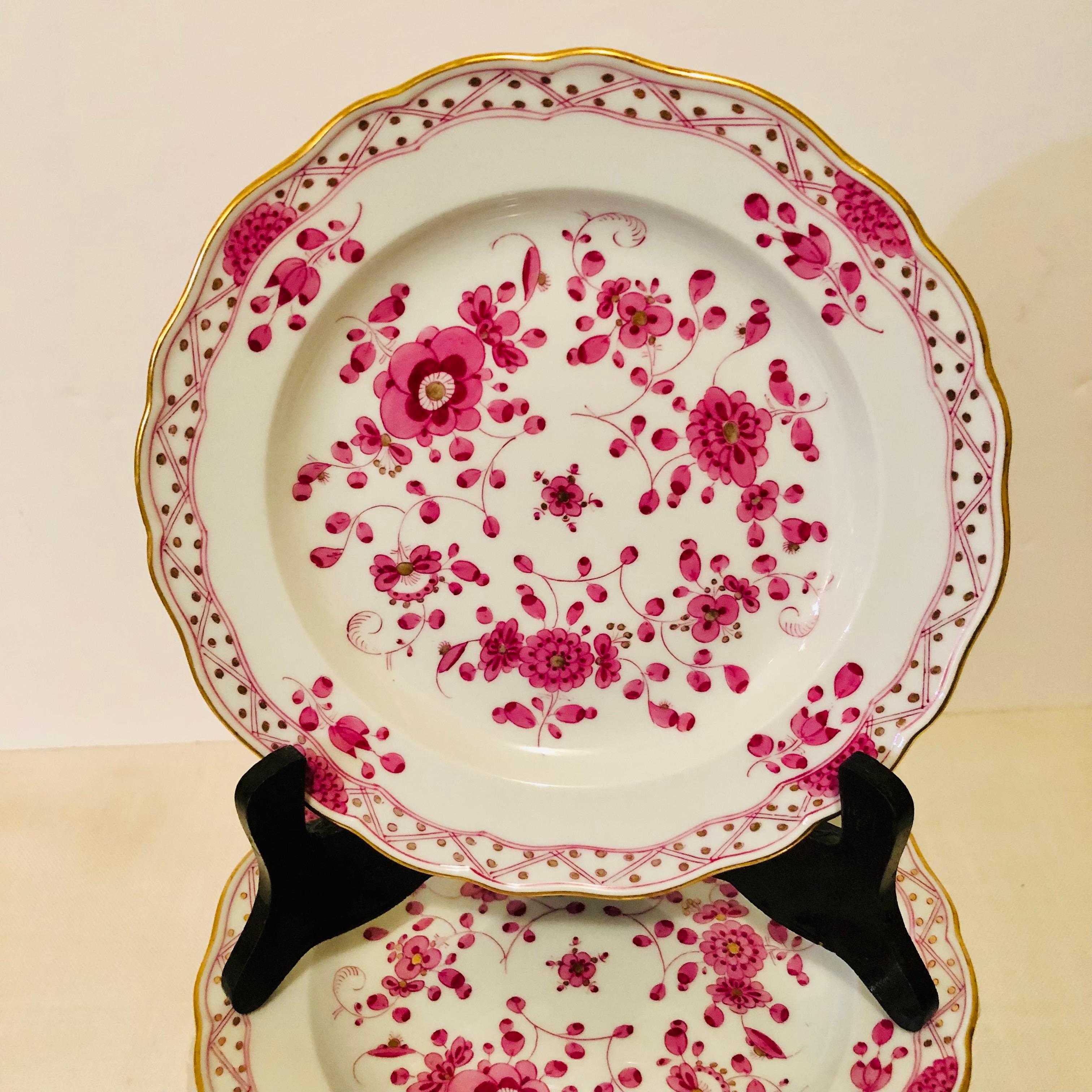 Porcelain Set of Fourteen Meissen Purple Indian Dessert Plates from the Late 19th Century