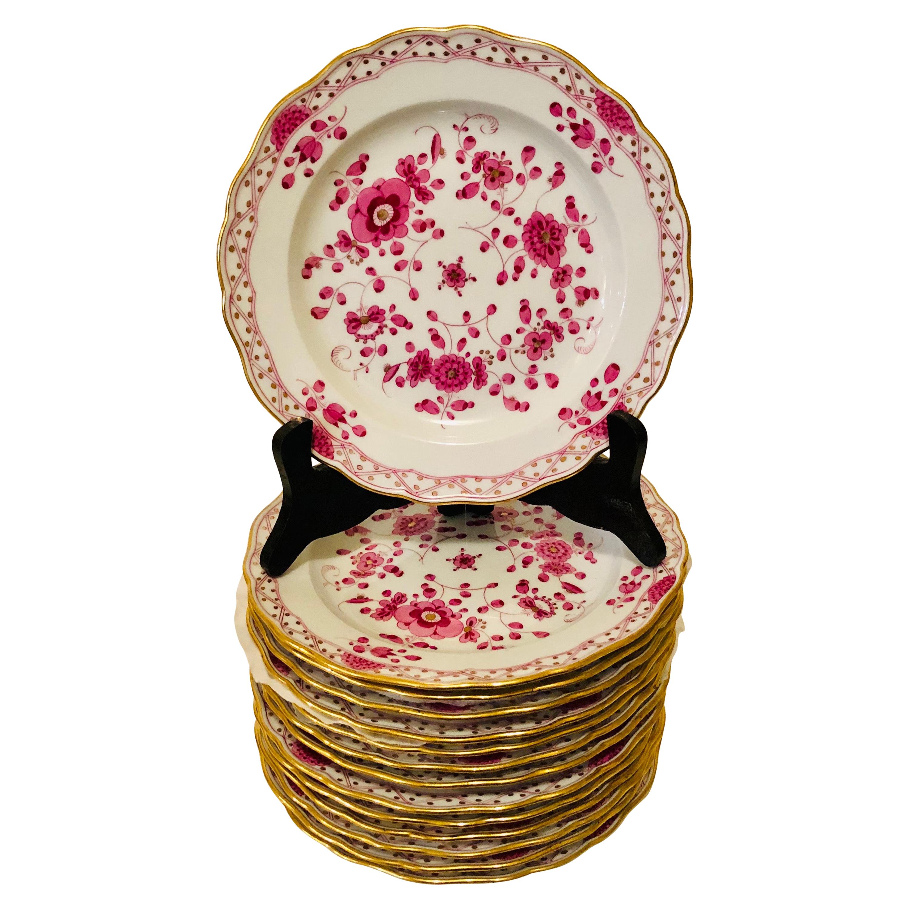 Set of Fourteen Meissen Purple Indian Dessert Plates from the Late 19th Century