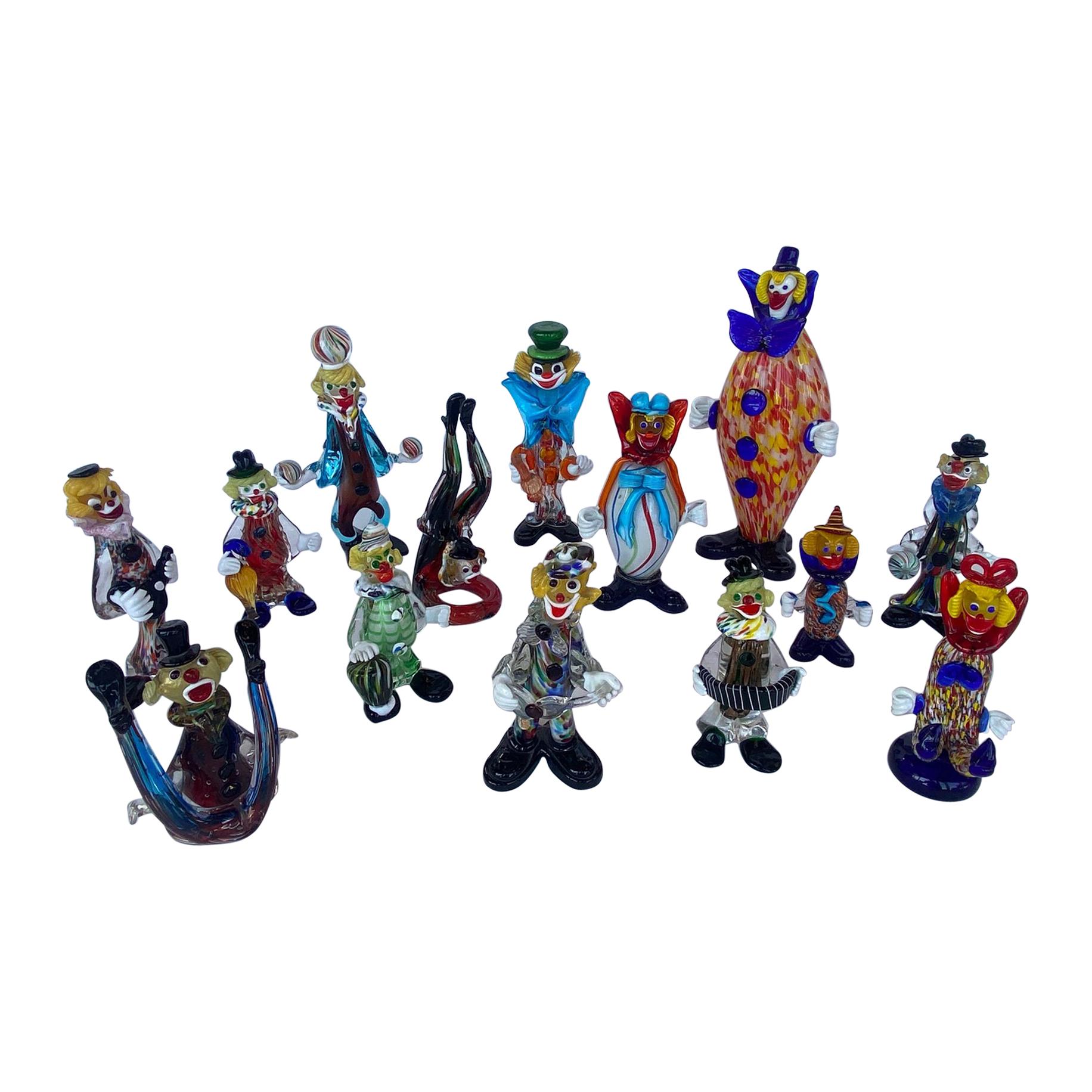 Ensemble de quatorze clowns en verre de Murano, 20e siècle en vente