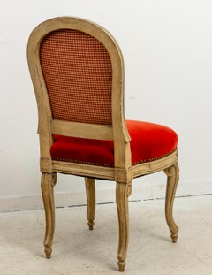 Set of Fourteen Orange Velvet Upholstered Dining Chairs, circa 1920s