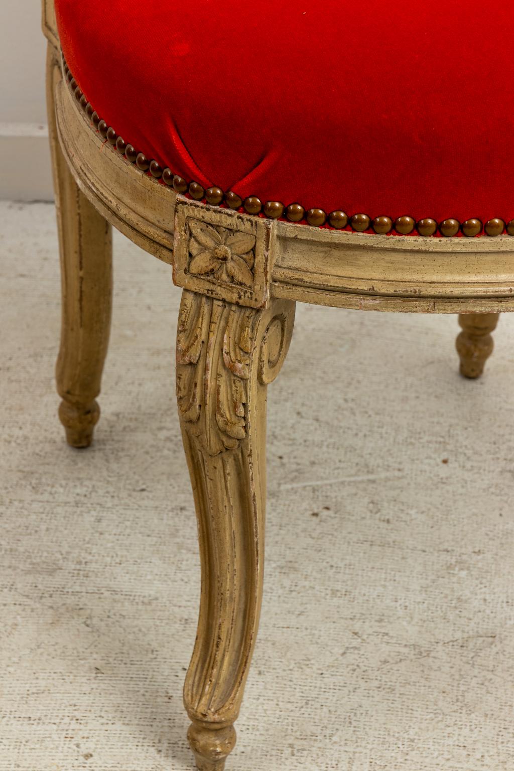 Set of Fourteen Orange Velvet Upholstered Dining Chairs, circa 1920s 2