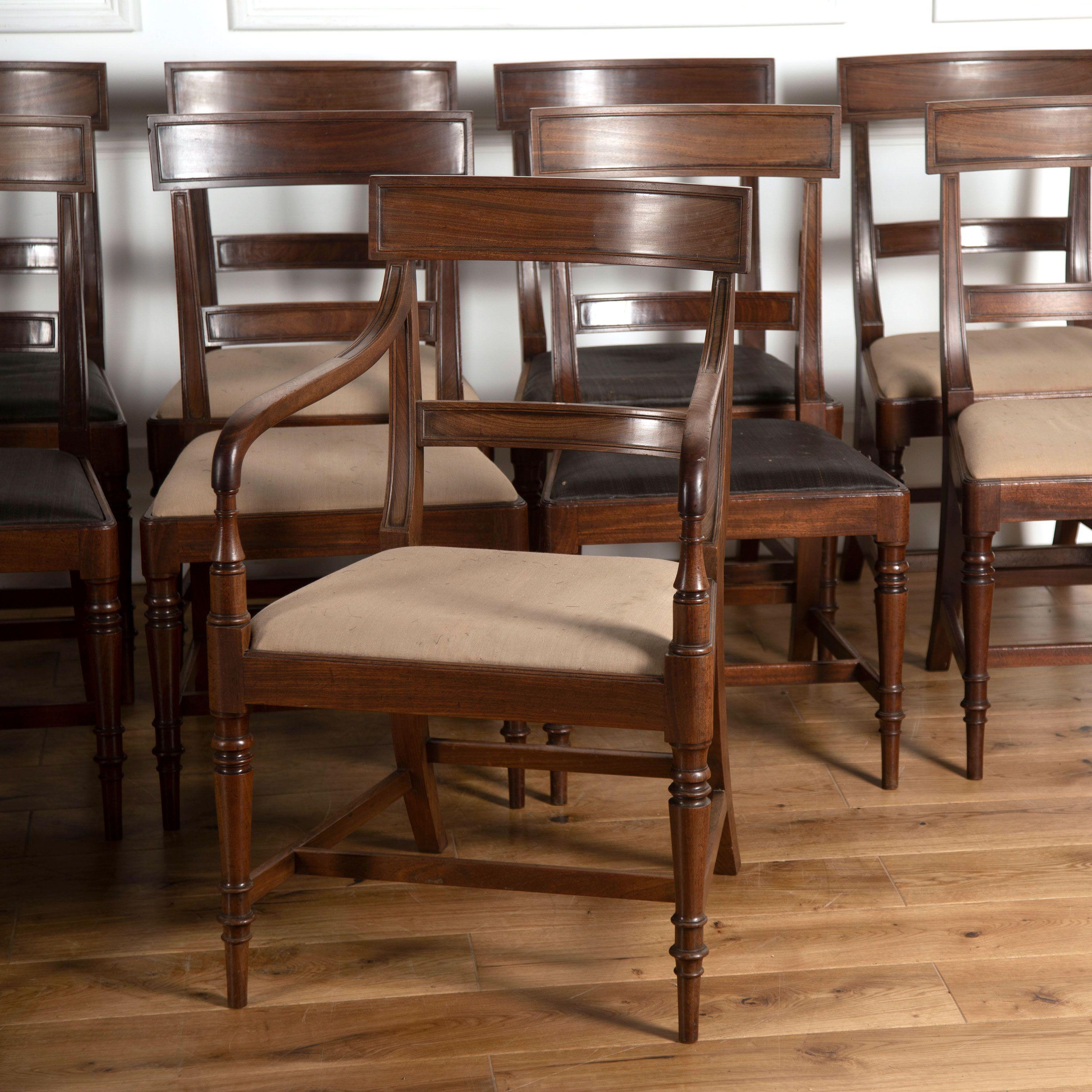 European Set of Fourteen Regency Mahogany Dining Chairs