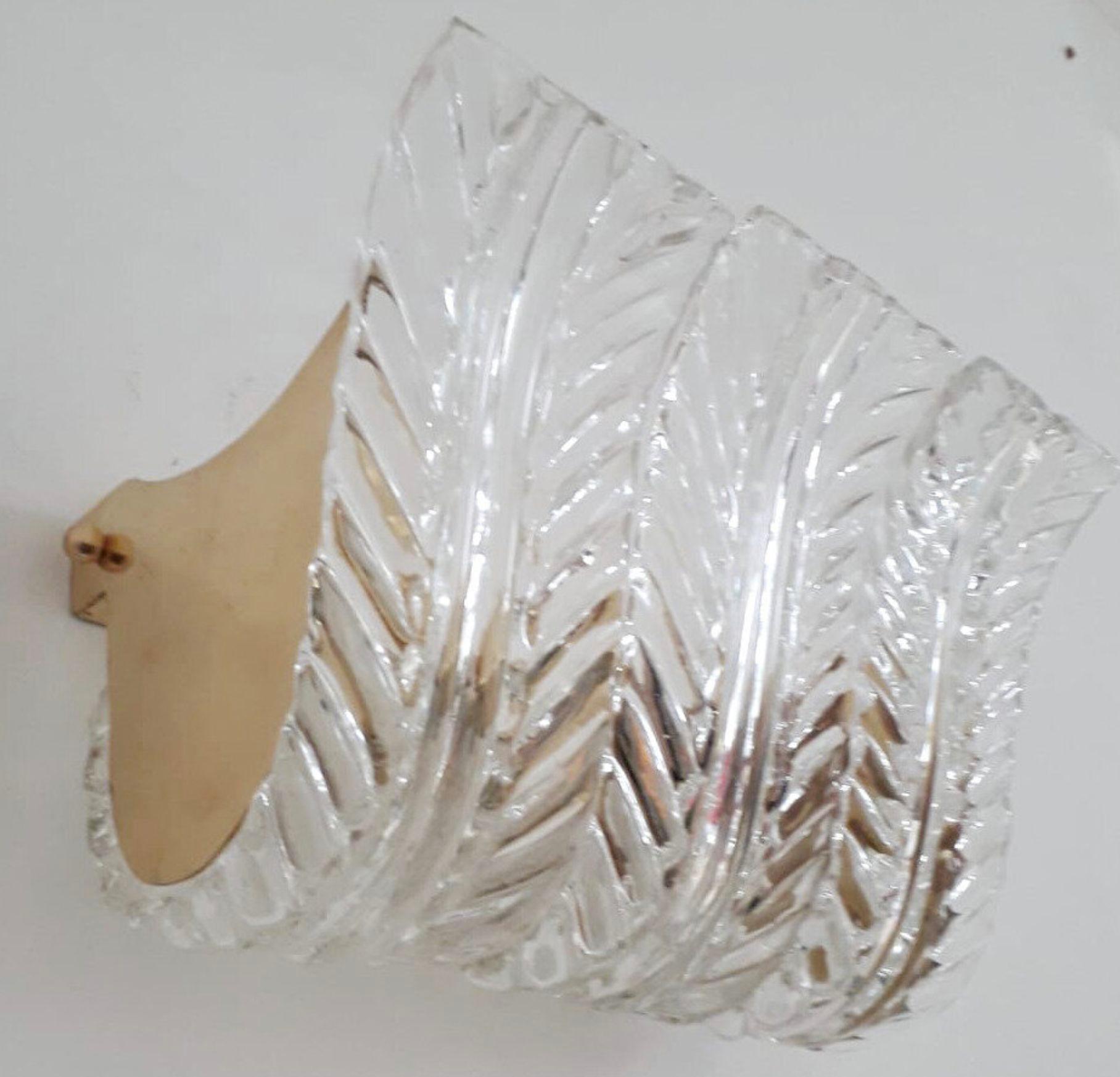 Set of Fourteen Sconces w/ Clear Murano Glass Leaves by Maria Maggi Italy 1990's For Sale 1