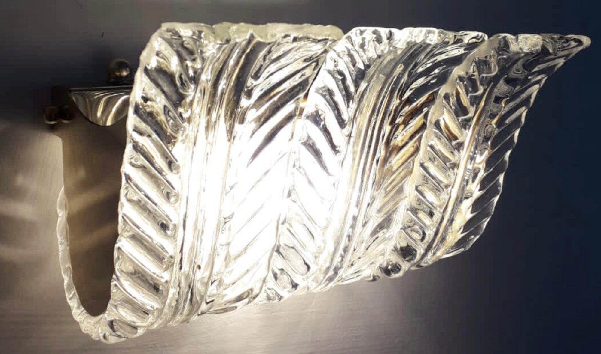 Set of Fourteen Sconces w/ Clear Murano Glass Leaves by Maria Maggi Italy 1990's For Sale 2