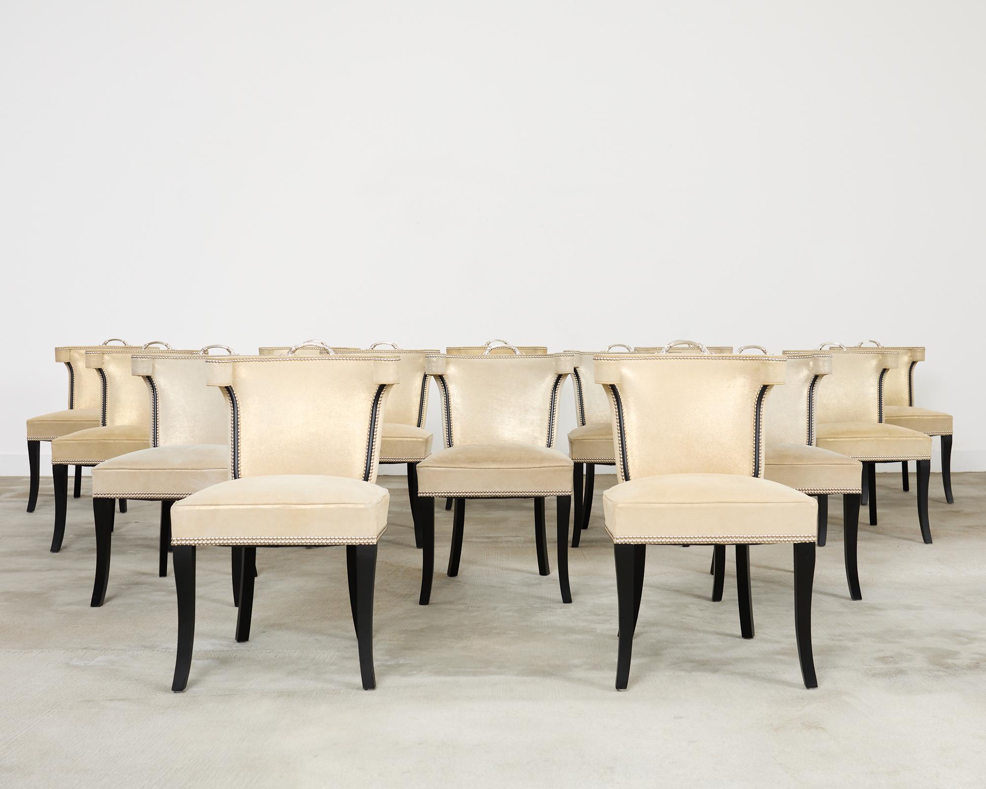 Regency Set of Fourteen Soane Britain Leather Casino Dining Chairs