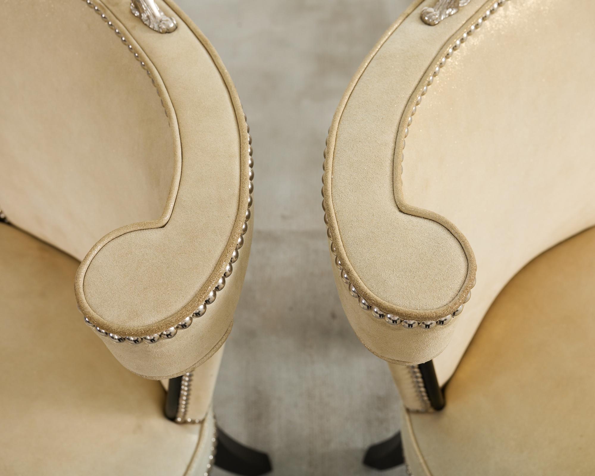 Brass Set of Fourteen Soane Britain Leather Casino Dining Chairs