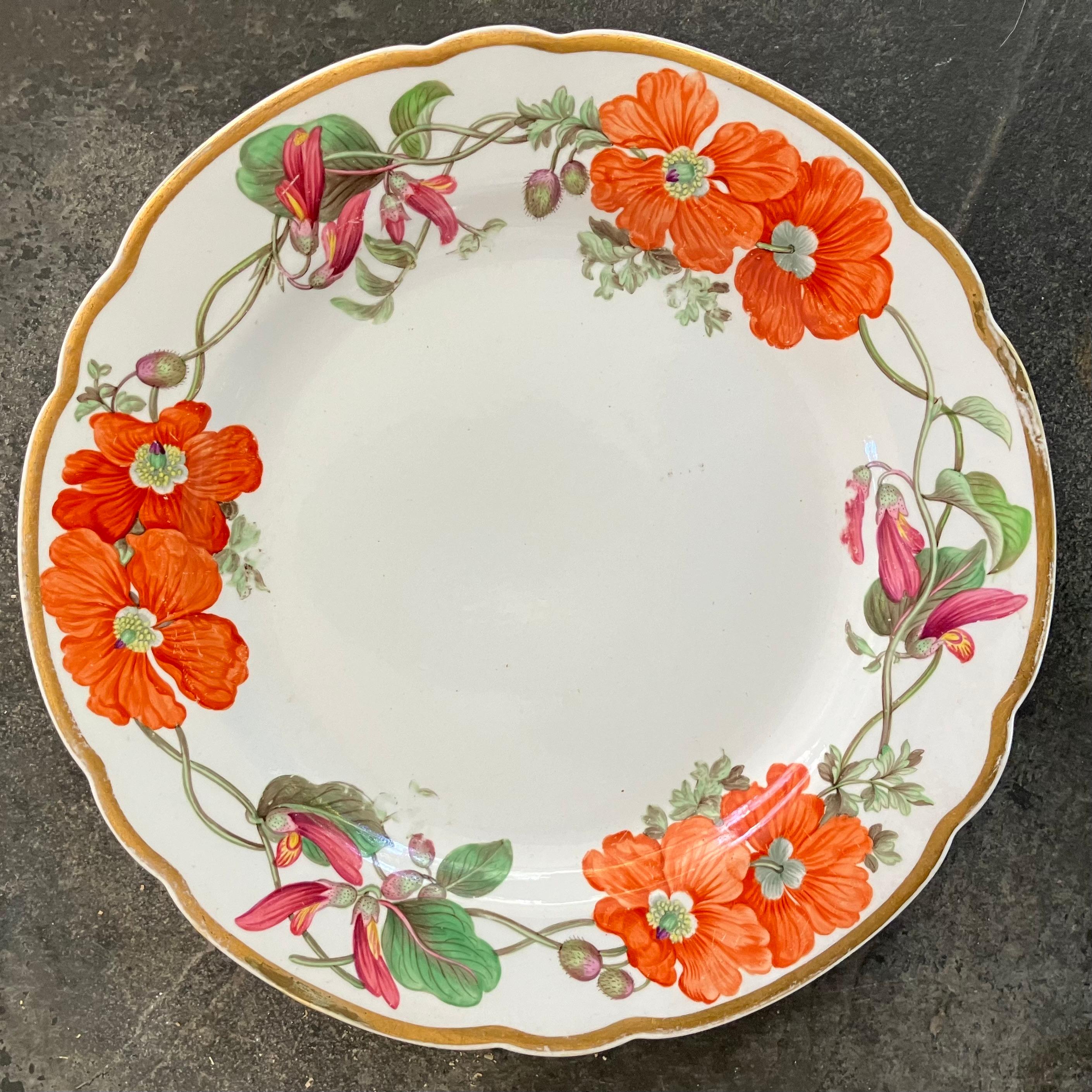 Peint à la main Ensemble de quatorze assiettes à fleurs Spode en vente