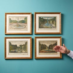 Set of Framed 18th Century Coloured Engravings of the Fountains of Versailles