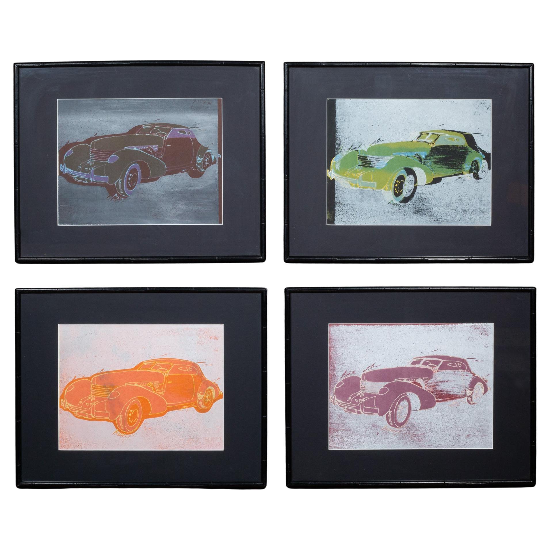 Conjunto de litografías vintage enmarcadas Serie de coches, circa 1940