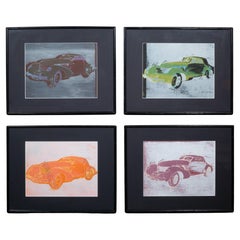 Set of Framed Vintage Lithograph Car Series, circa 1940