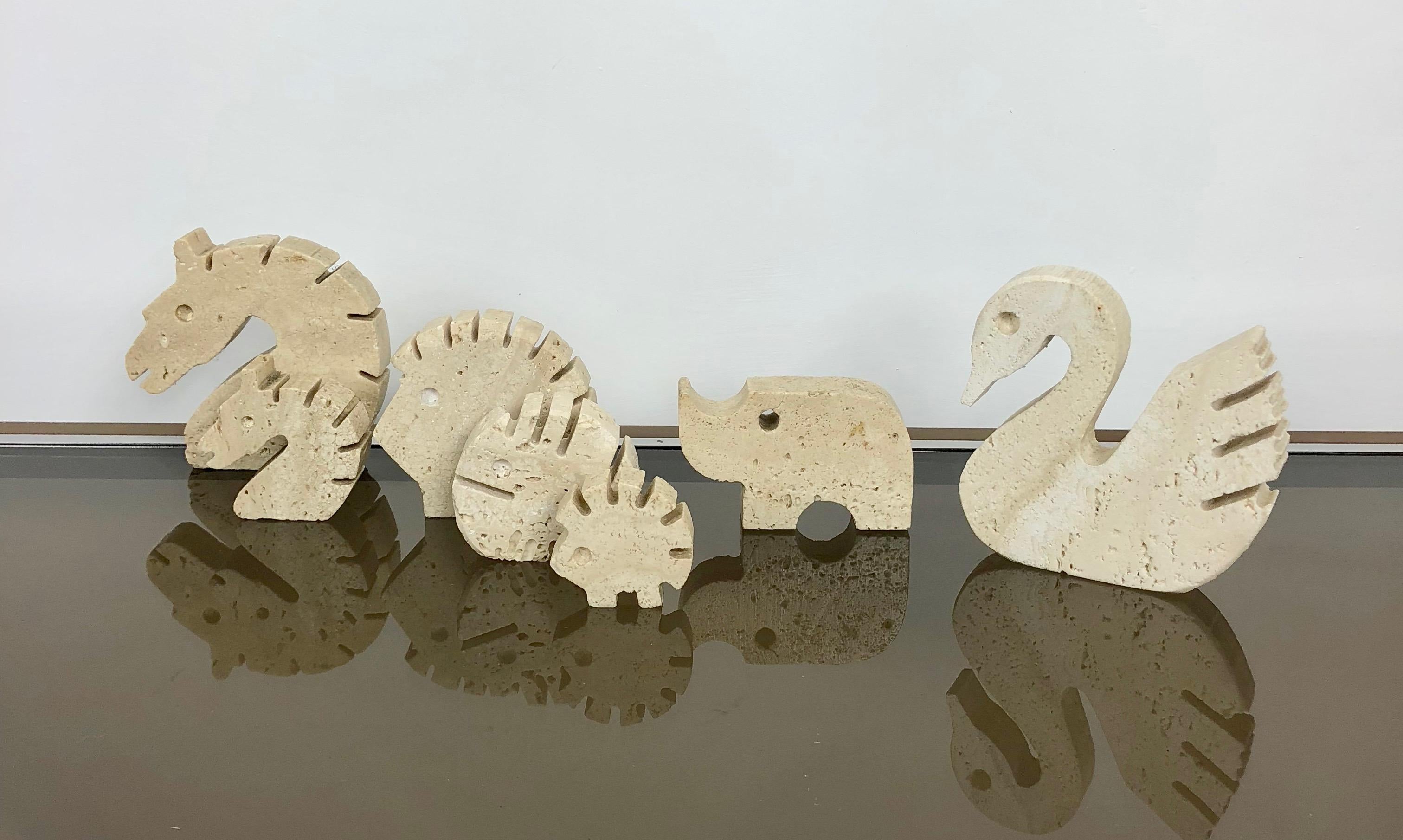 Italian Set of Fratelli Mannelli Minimalist Animals Travertine Sculpture Letter Holder