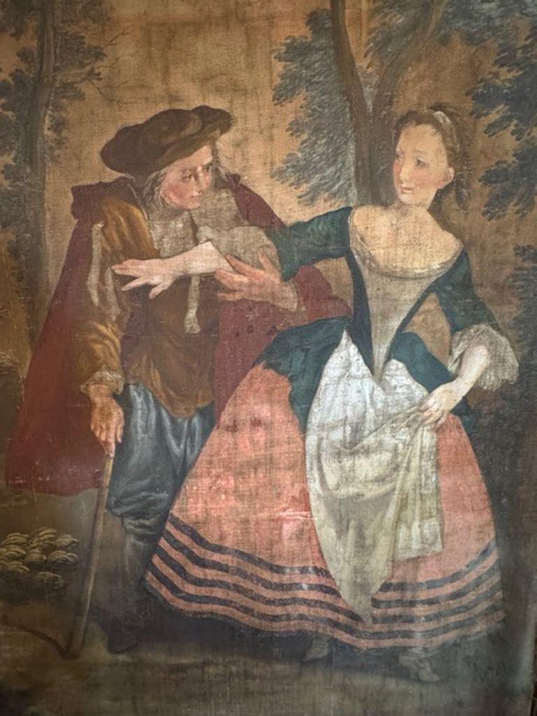 Peint à la main Ensemble de peintures à l'huile sur toile du XVIIIe siècle représentant des scènes de séduction en vente