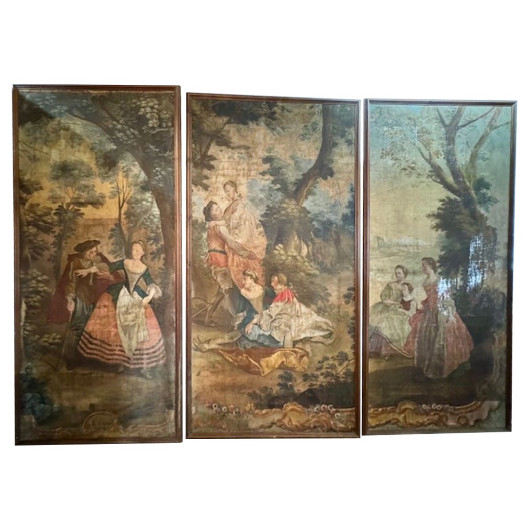 Ensemble de peintures à l
huile sur toile du XVIIIe siècle représentant des scènes de séduction en vente