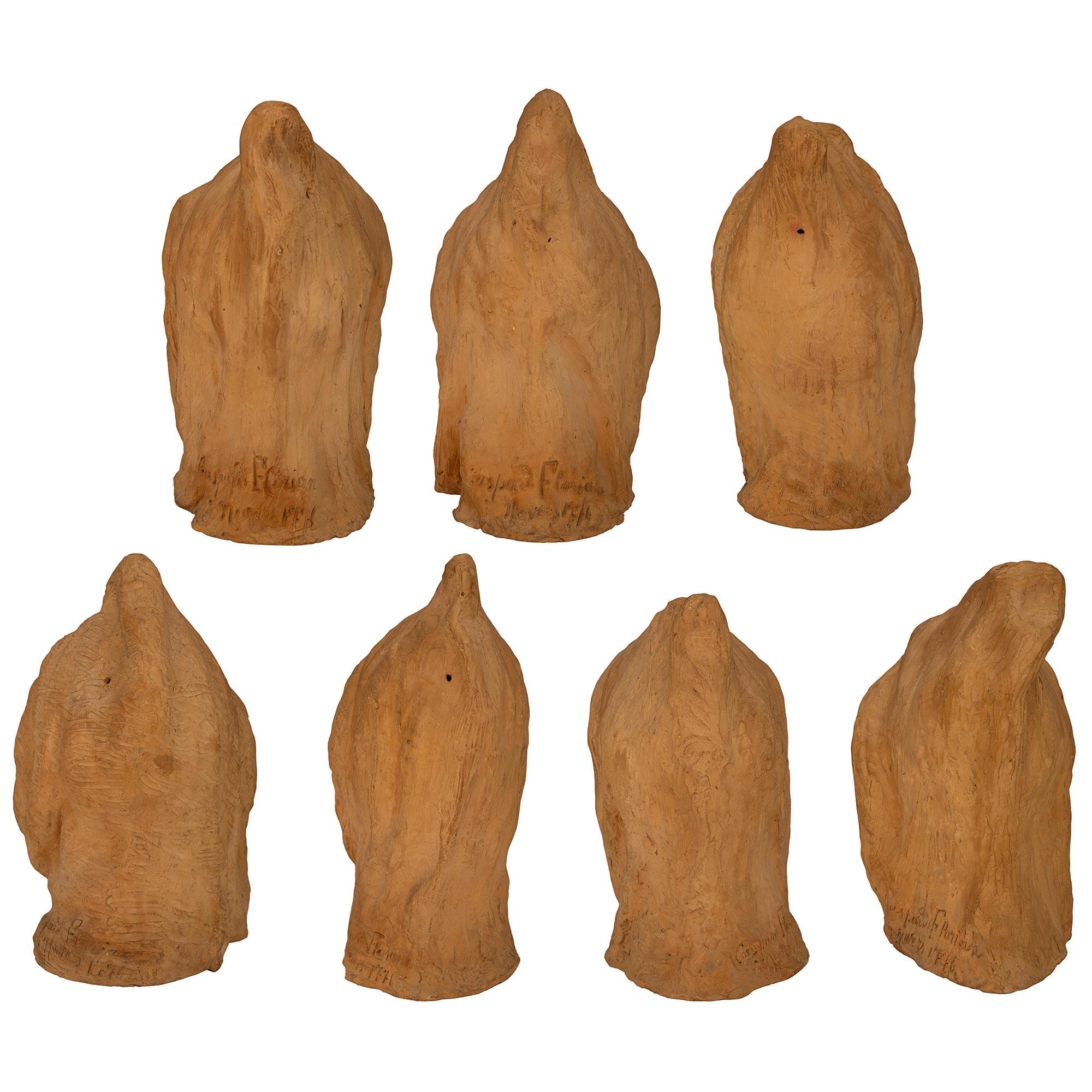 set of French 19th century Terra Cotta bust of the Seven Deadly Sins, by Florian For Sale 7