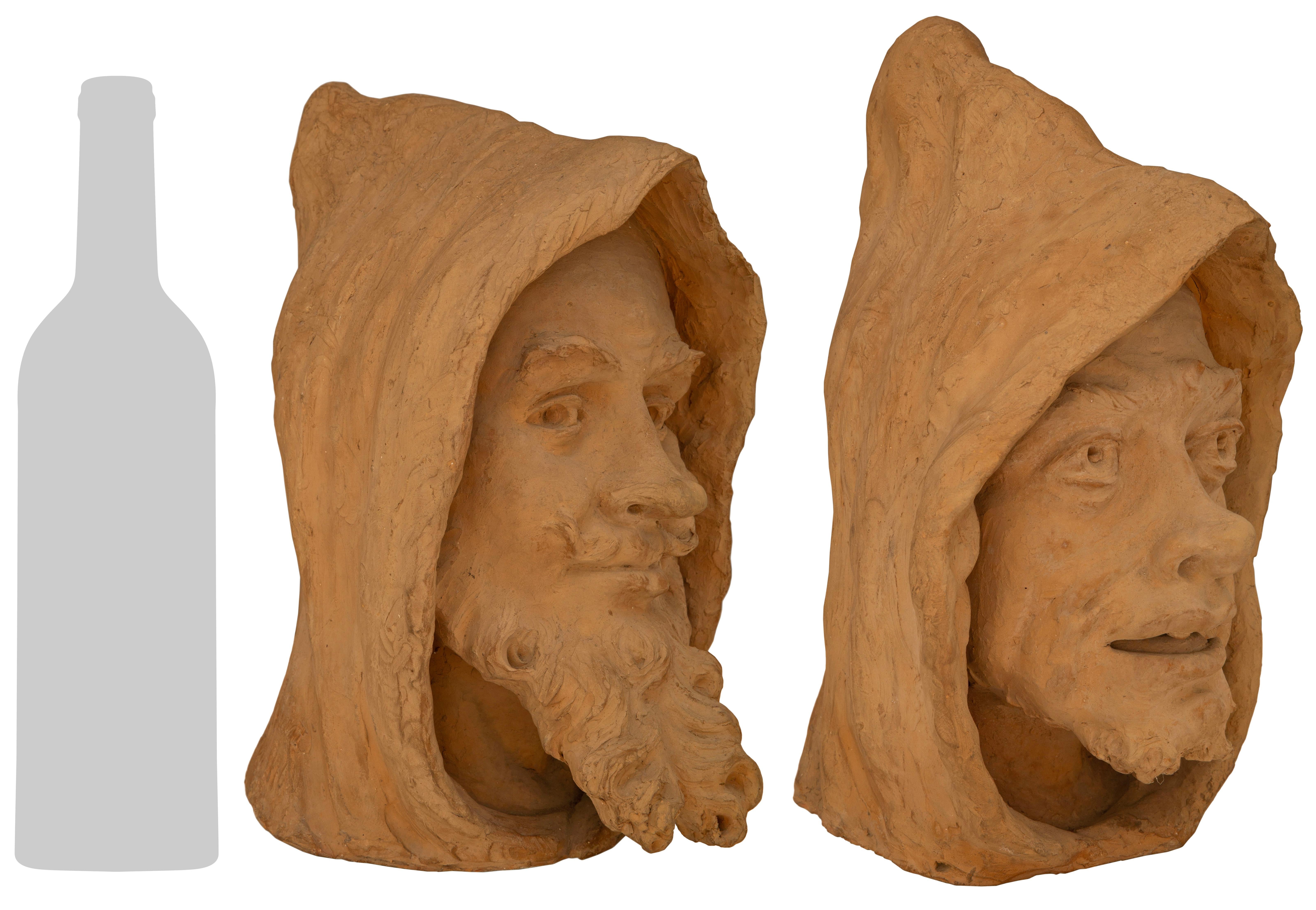 A rare and most unique set of French 19th century Terra Cotta bust of the Seven Deadly Sins, signed Gaspard Florian. Each wonderful bust depicts one of the Seven Deadly Sins being Lust, Gluttony, Greed, Sloth, Envy, Wrath and Pride. The bust