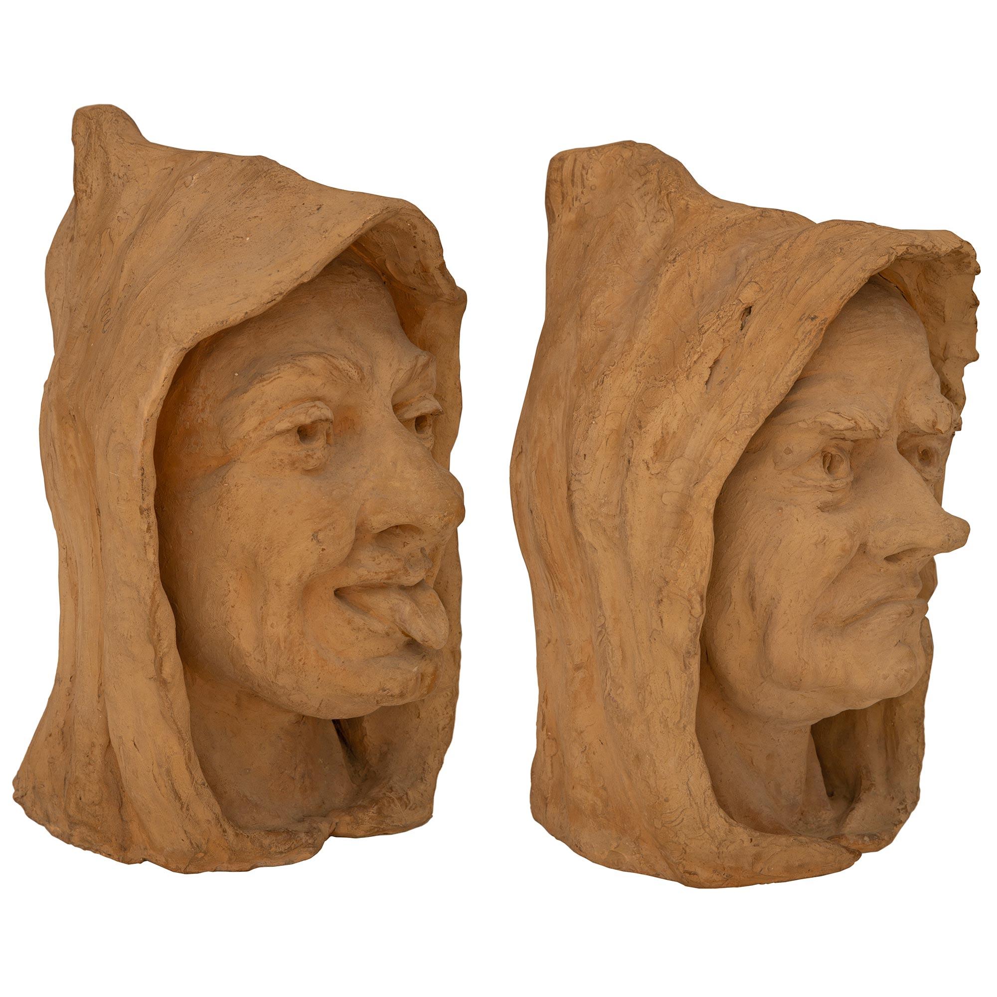 set of French 19th century Terra Cotta bust of the Seven Deadly Sins, by Florian In Good Condition For Sale In West Palm Beach, FL