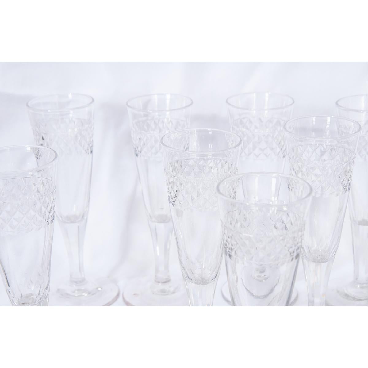 Other Set of French 19th Century Cut Crystal Champagne Flutes For Sale