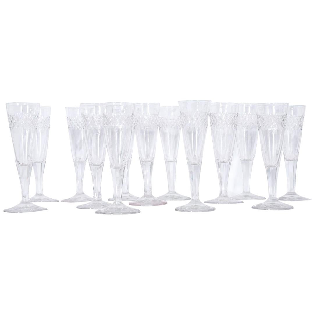 Set of French 19th Century Cut Crystal Champagne Flutes