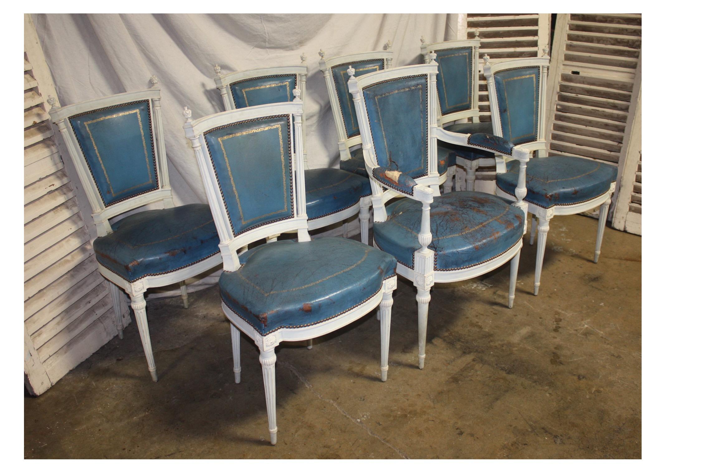 Set of French 19th century dining room chairs.