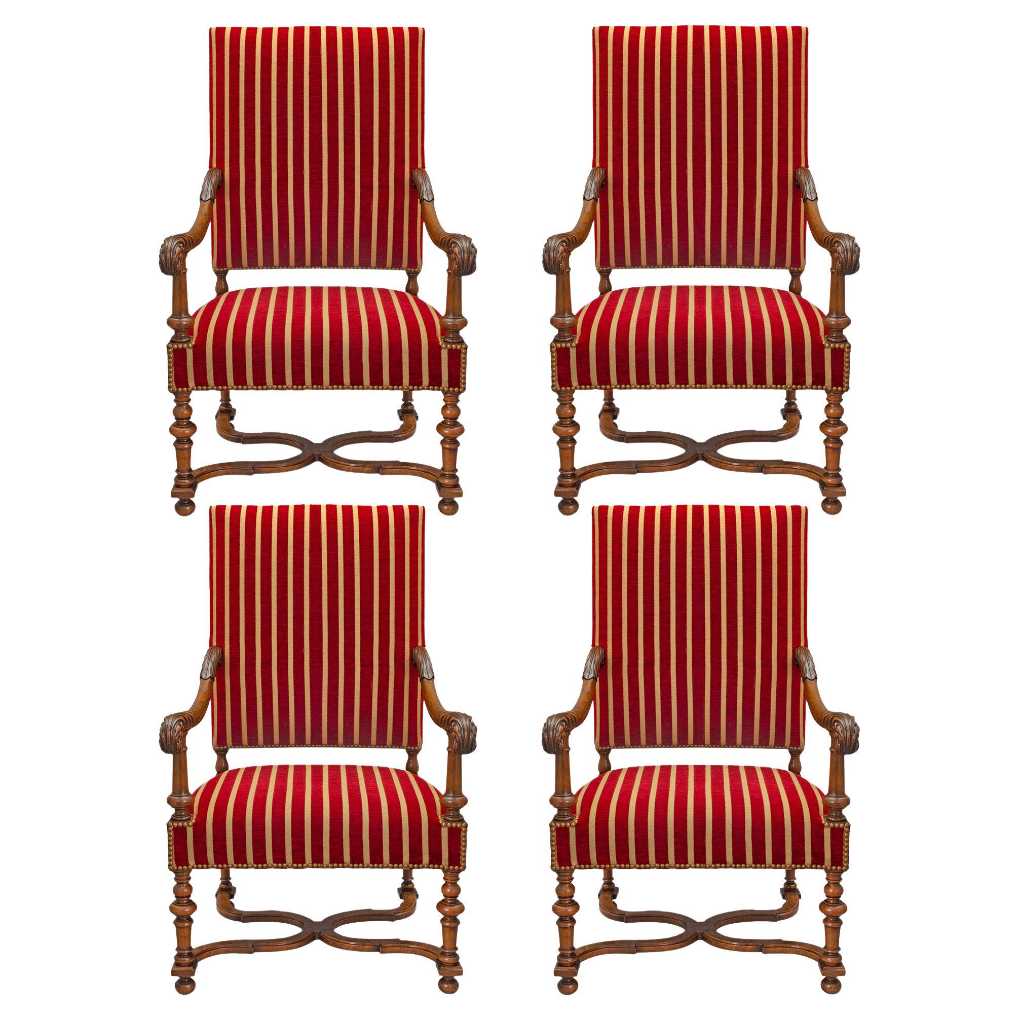 Set of French 19th Century Louis XIII Style Signed Gillette Oak Armchairs For Sale